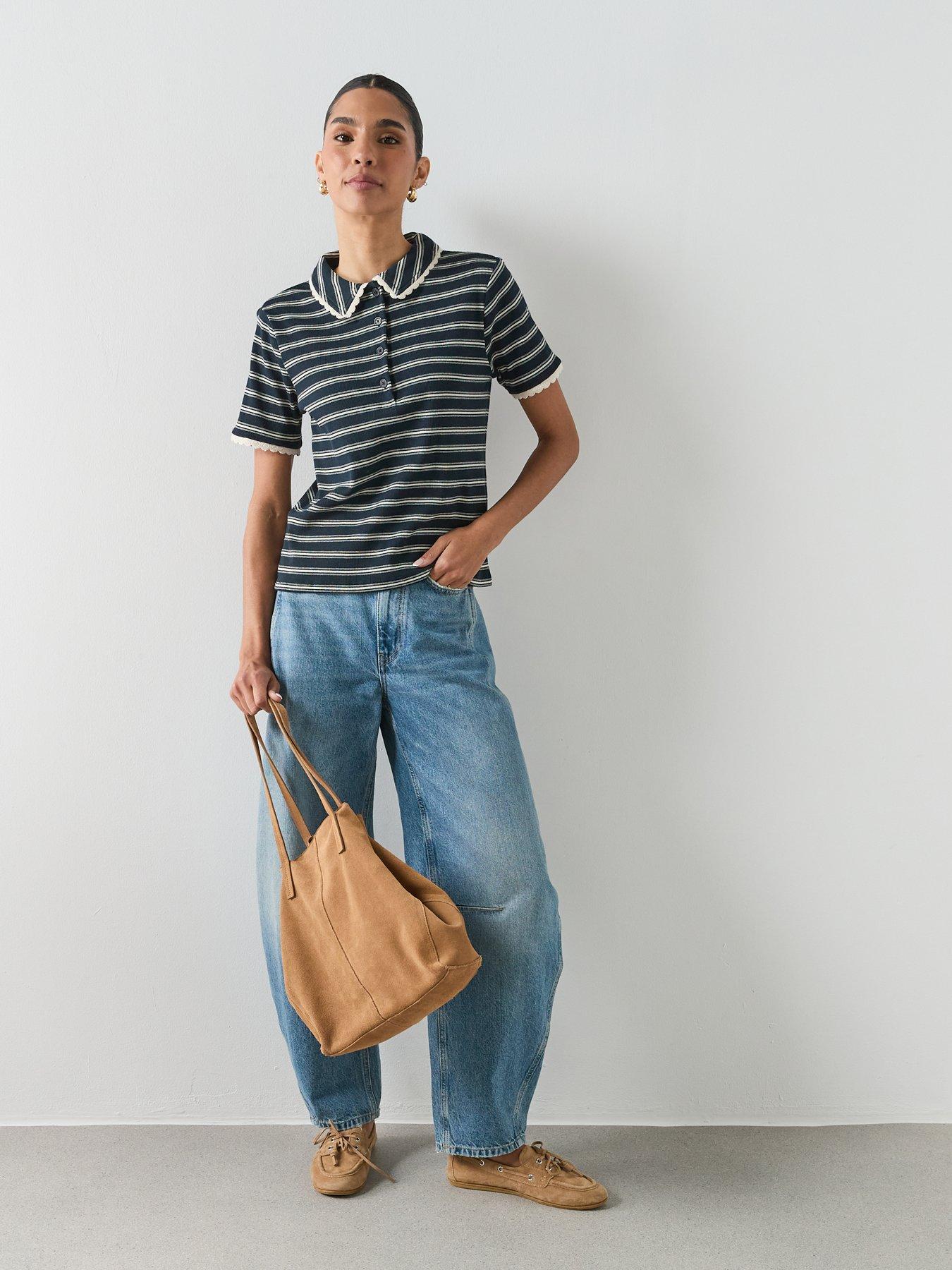  image of mango-scalloped-striped-polo-navy