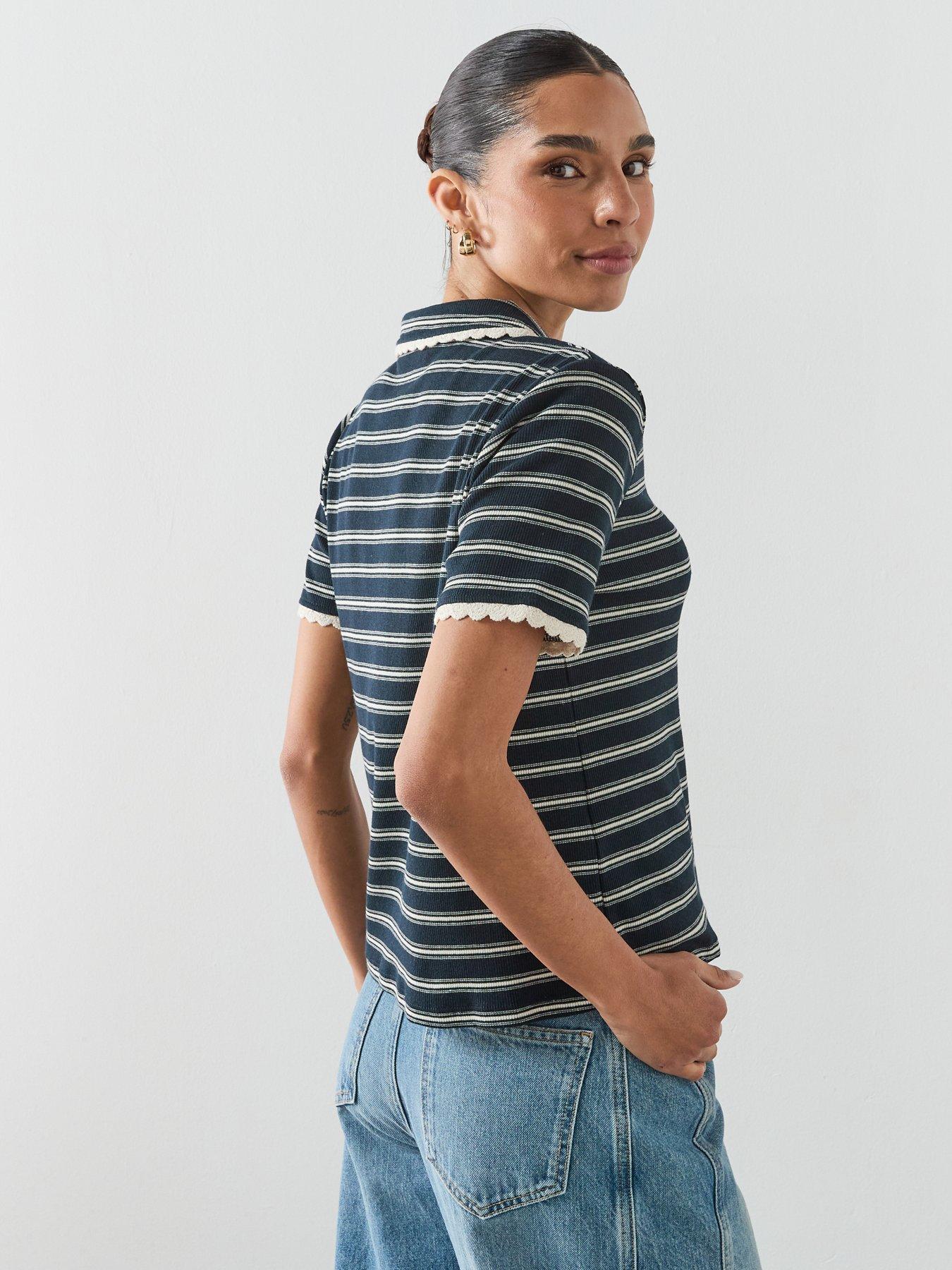  image of mango-scalloped-striped-polo-navy