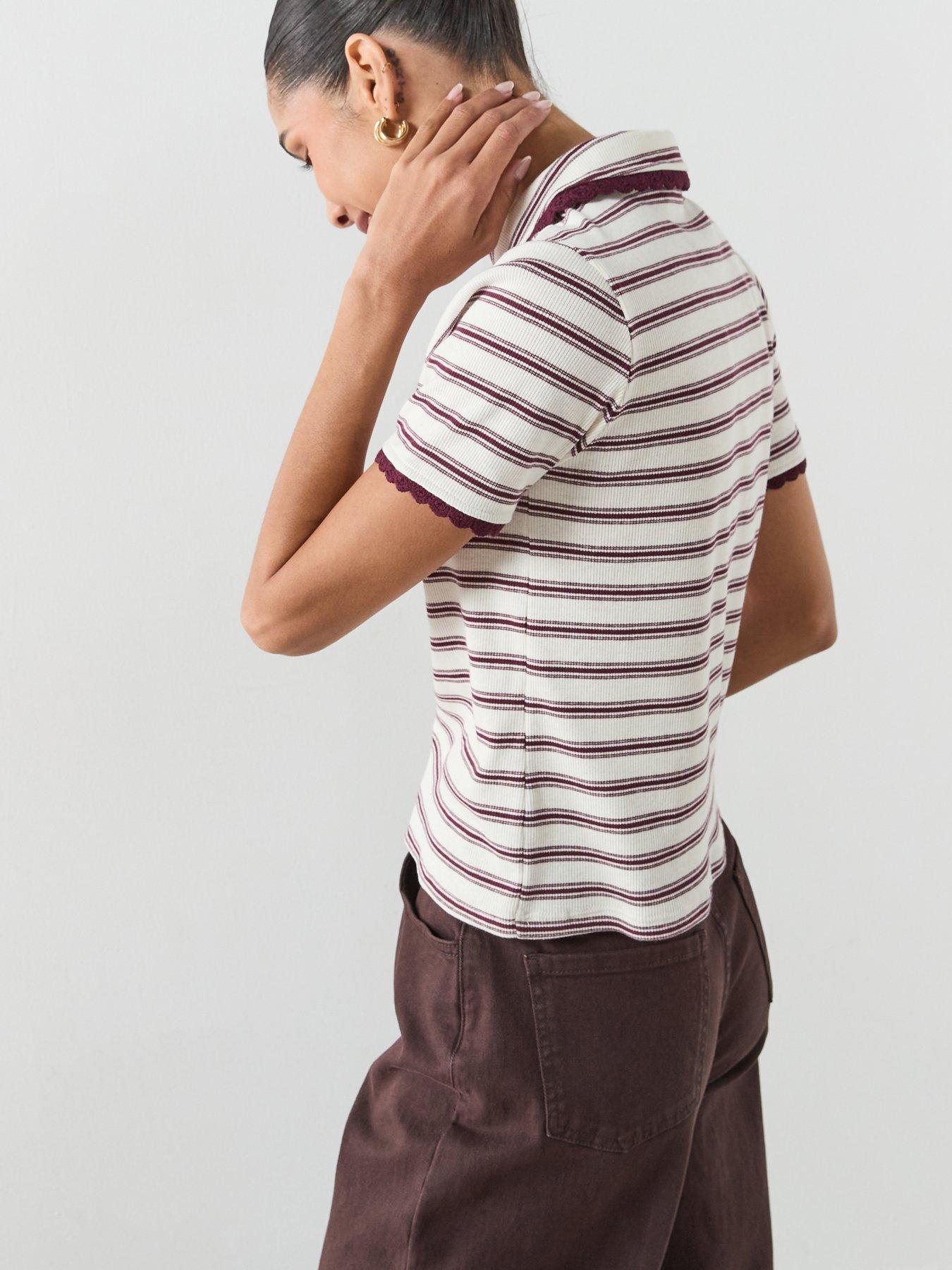  image of mango-scalloped-striped-polo-red