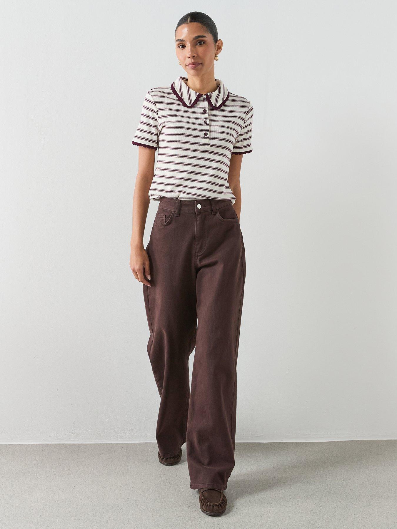  image of mango-scalloped-striped-polo-red