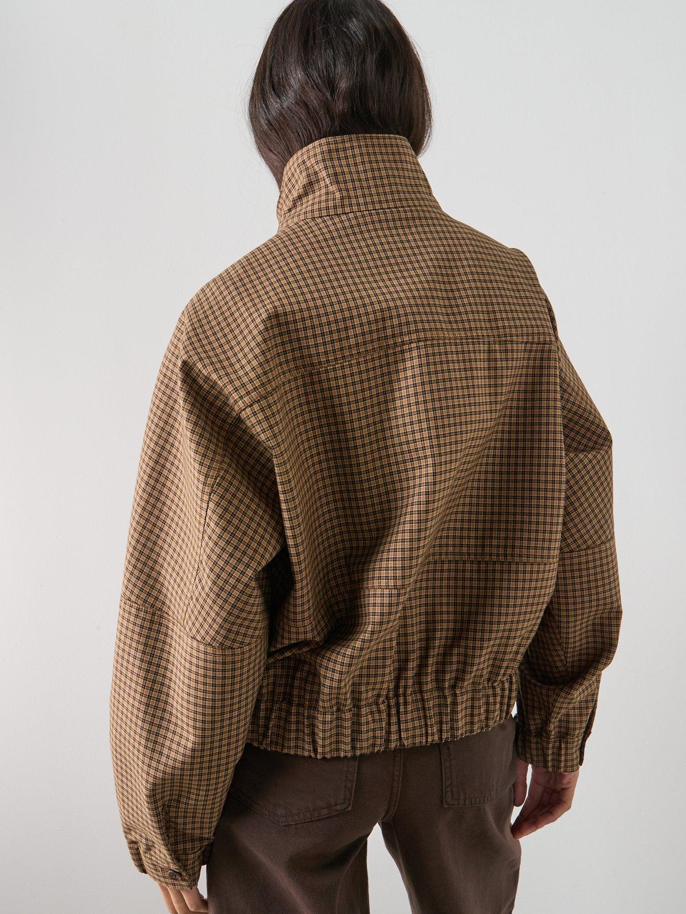  image of mango-houndstooth-high-collar-jacket-brown