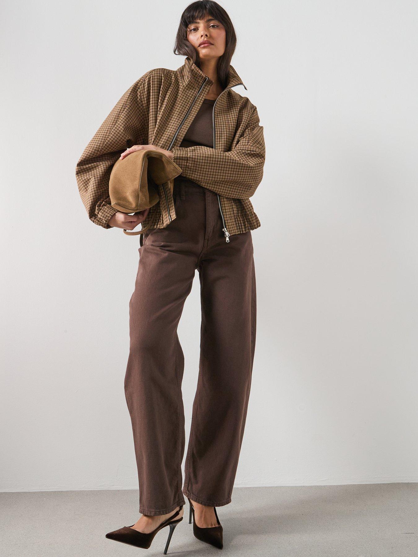  image of mango-houndstooth-high-collar-jacket-brown