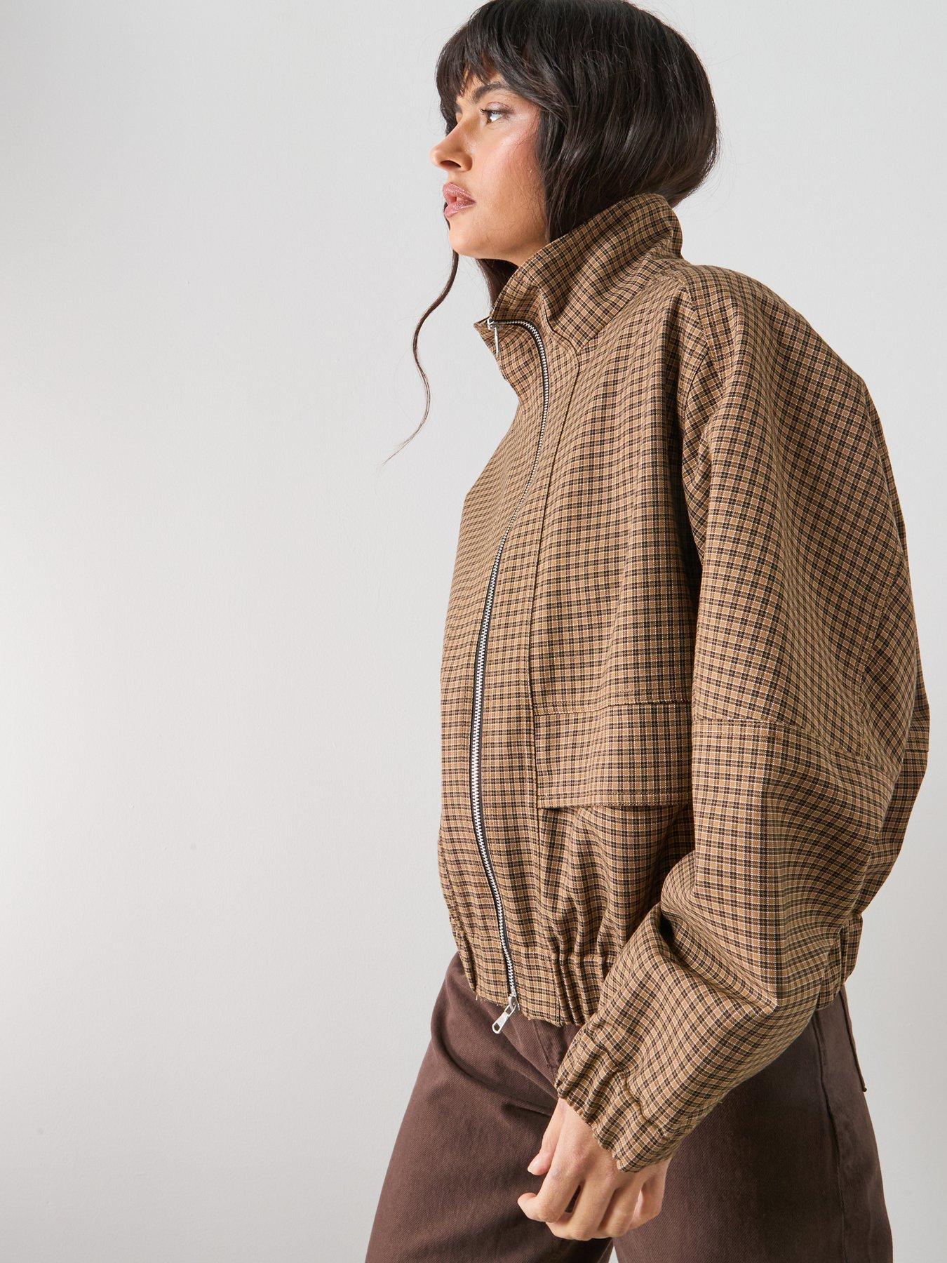  image of mango-houndstooth-high-collar-jacket-brown