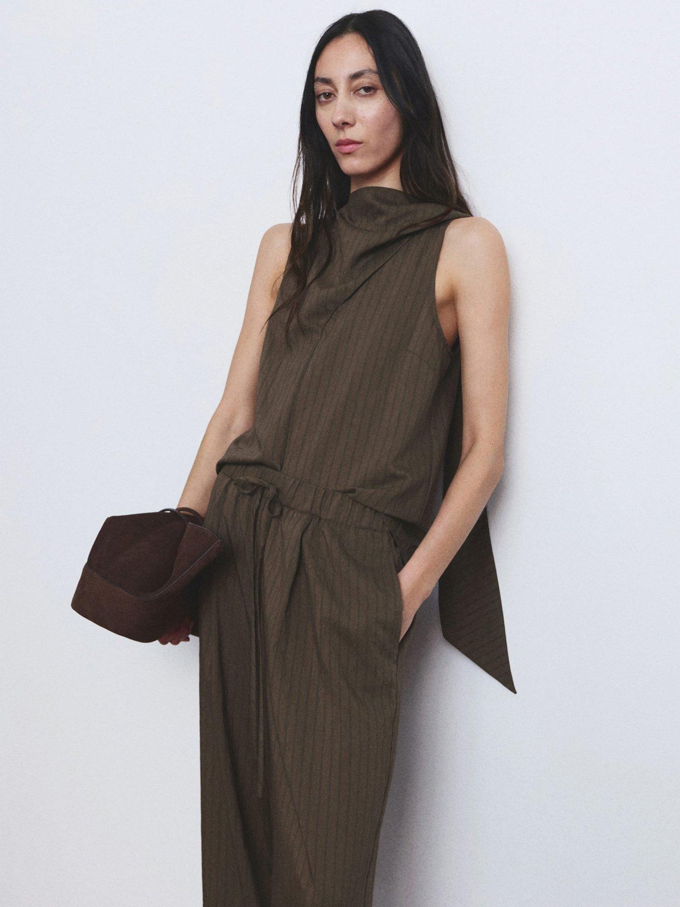 Mango Striped Co-ord Foulard Top - Brown