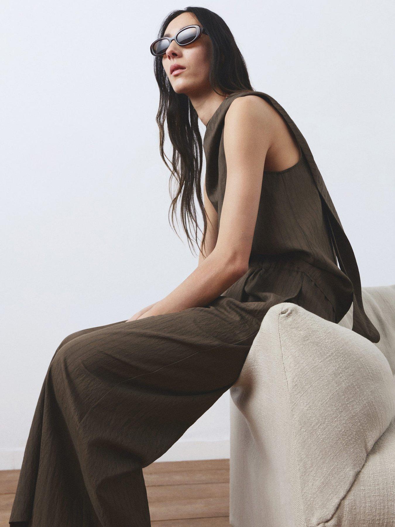  image of mango-striped-foulard-top-brown