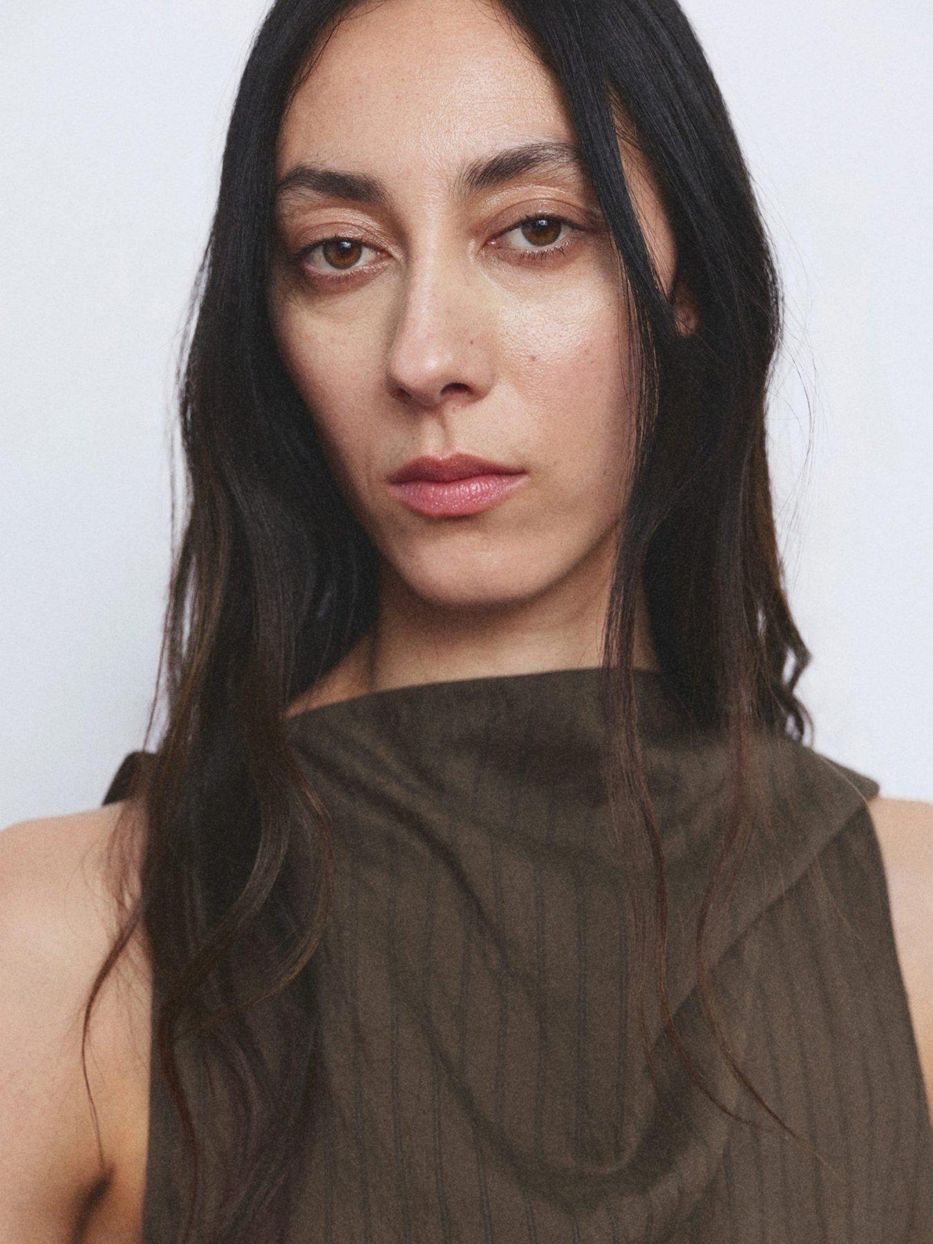  image of mango-striped-foulard-top-brown