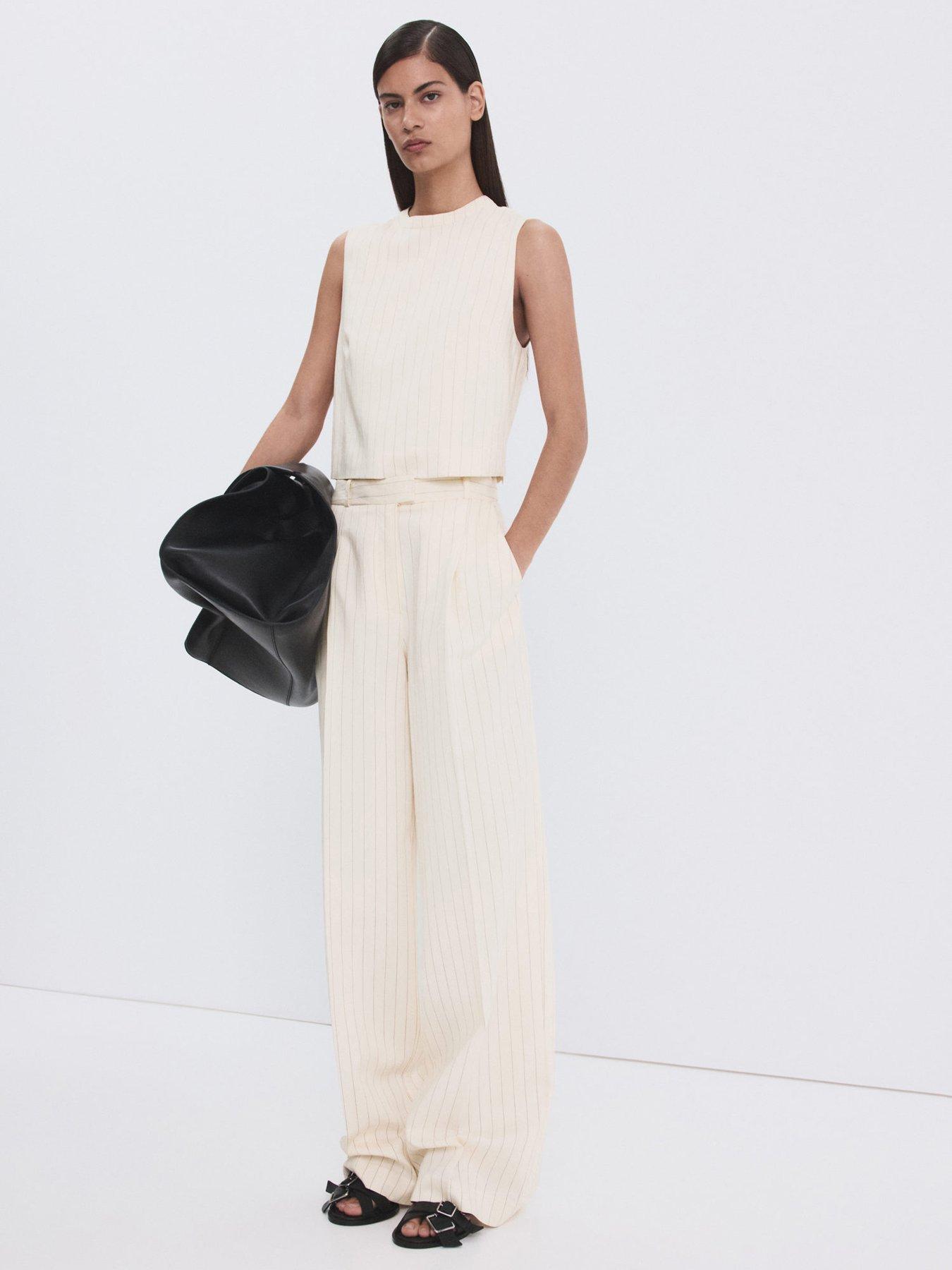 Mango Pinstripe Co-ord Suit Trousers - White