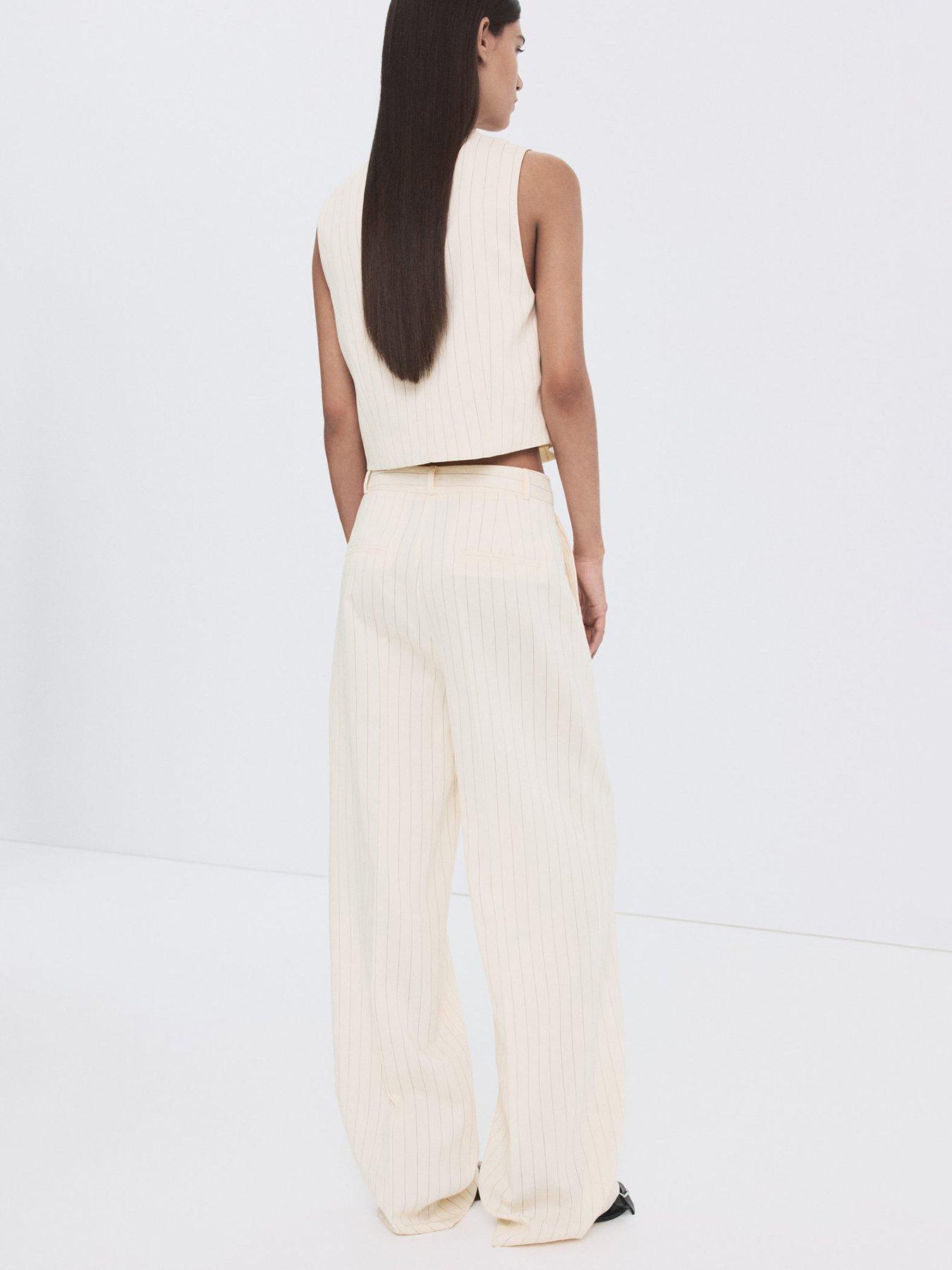 Image 3 of 7 of Mango Pinstripe Suit Trousers - White