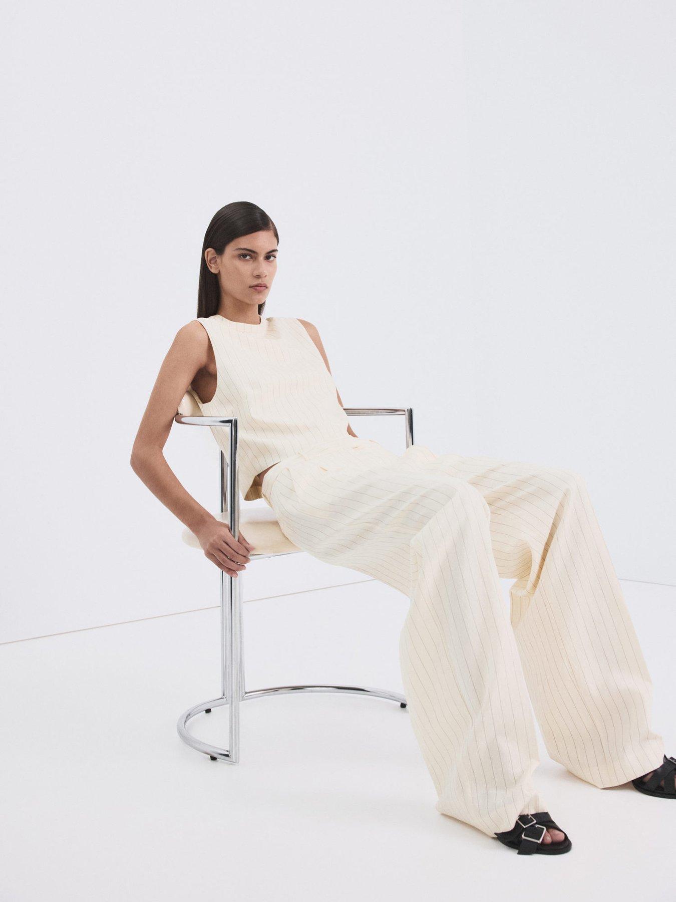 Image 4 of 7 of Mango Pinstripe Suit Trousers - White