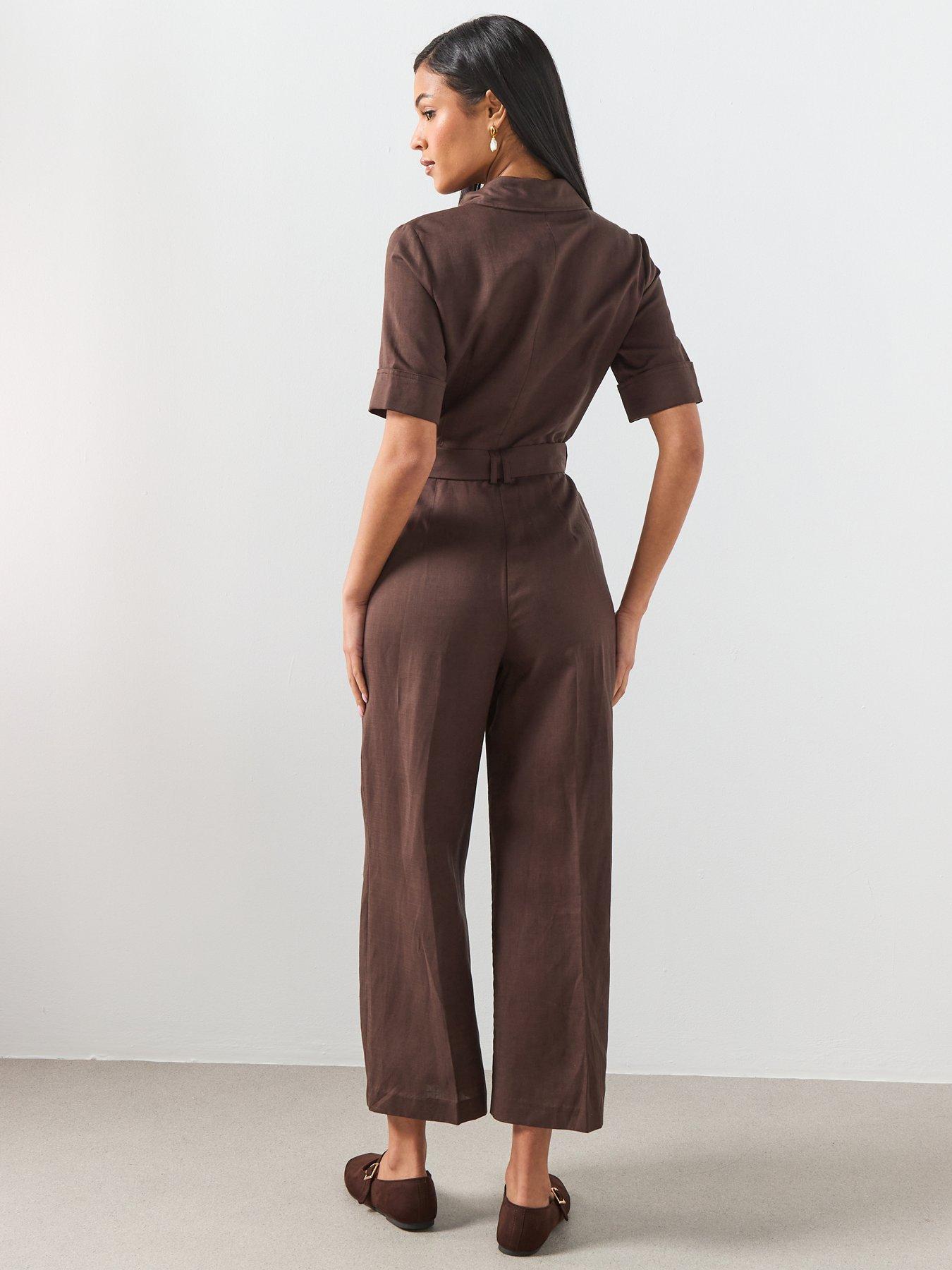 Image 2 of 6 of Mango Lyocell Shirt Jumpsuit - Brown