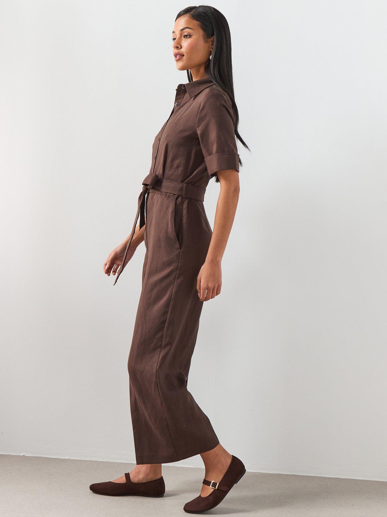 Image 3 of 6 of Mango Lyocell Shirt Jumpsuit - Brown