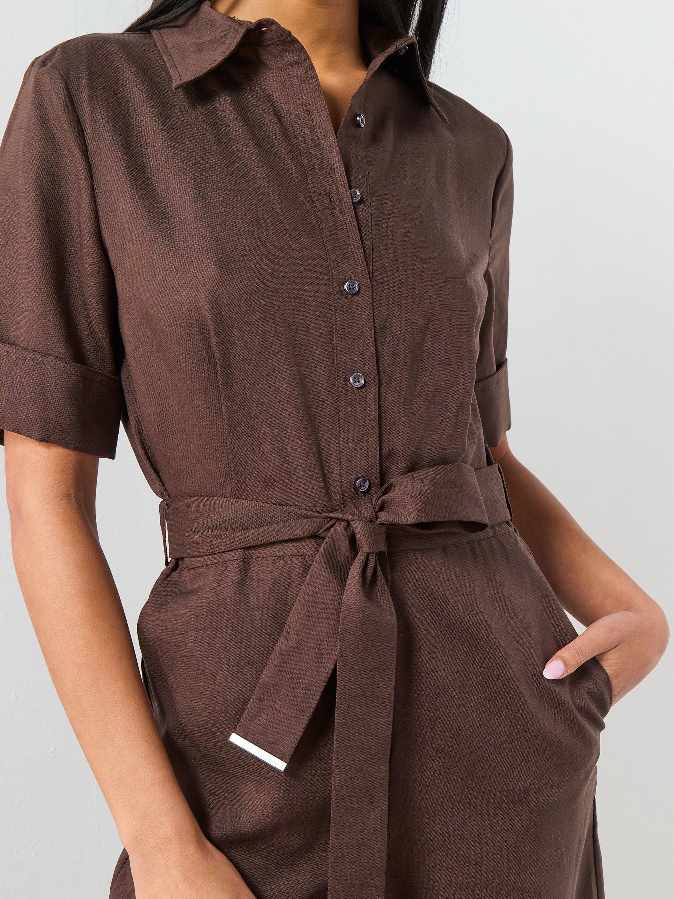 Image 4 of 6 of Mango Lyocell Shirt Jumpsuit - Brown