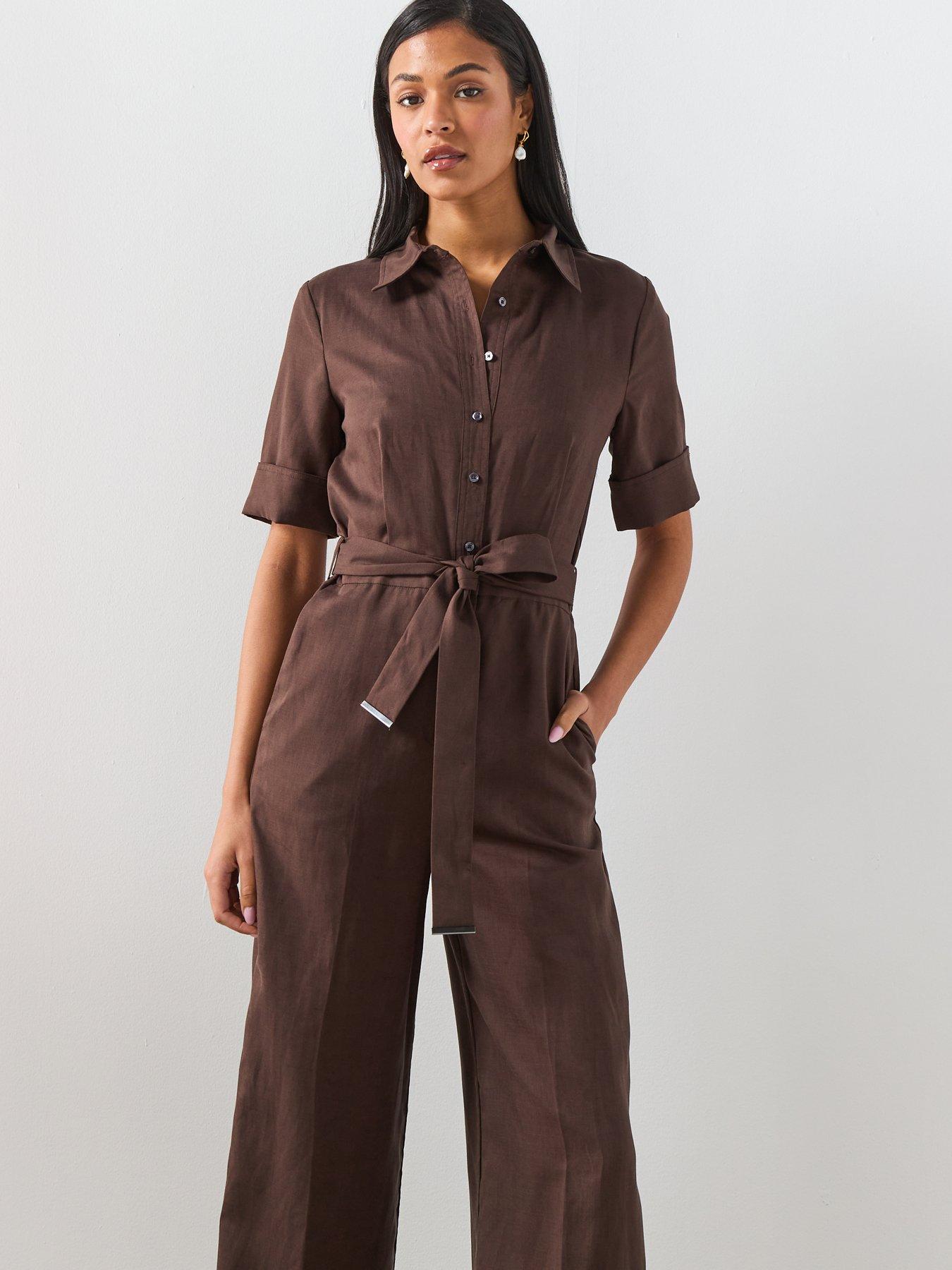 Image 6 of 6 of Mango Lyocell Shirt Jumpsuit - Brown