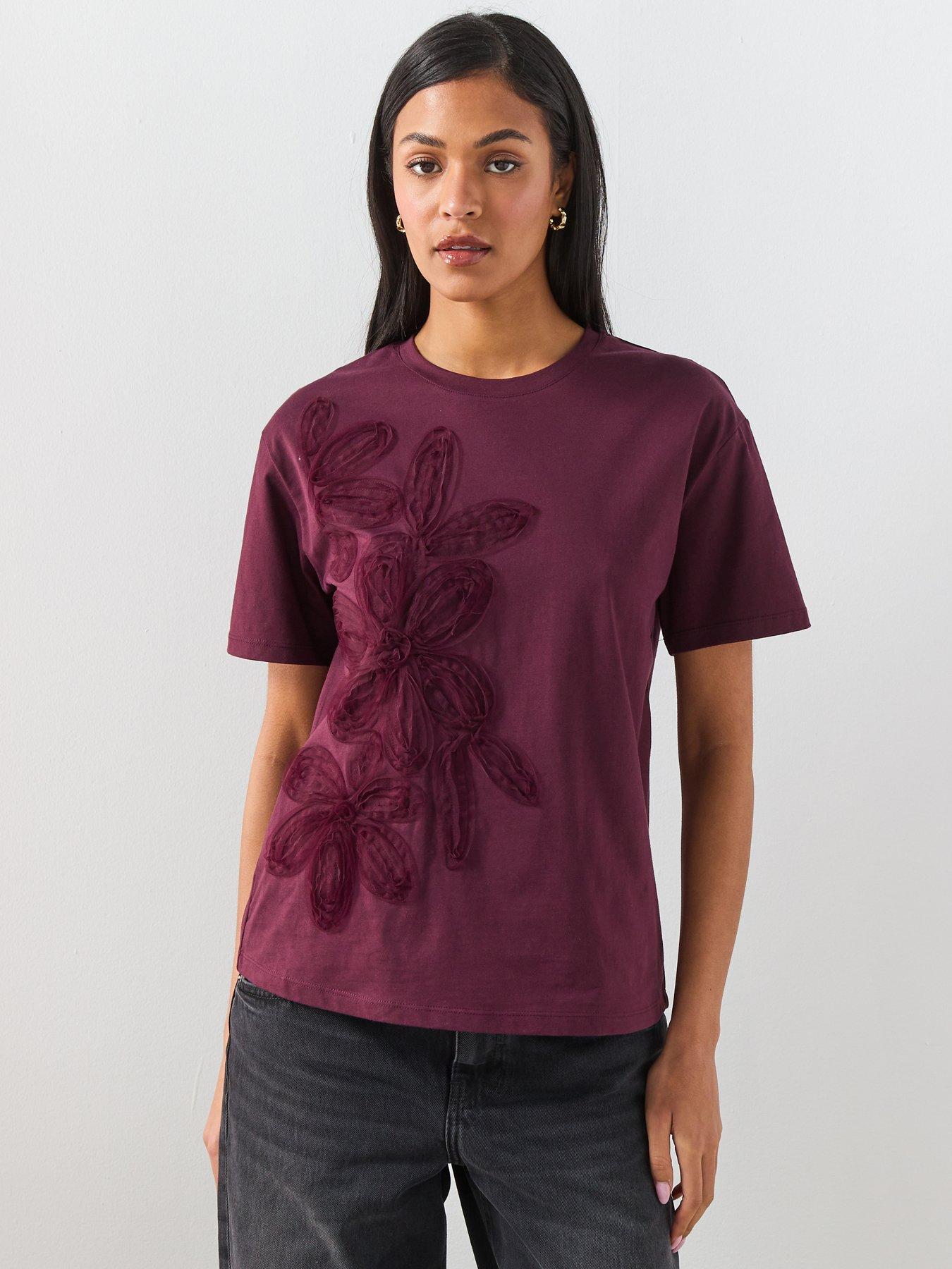 Mango Floral-Embroidered Cotton T-Shirt - Red