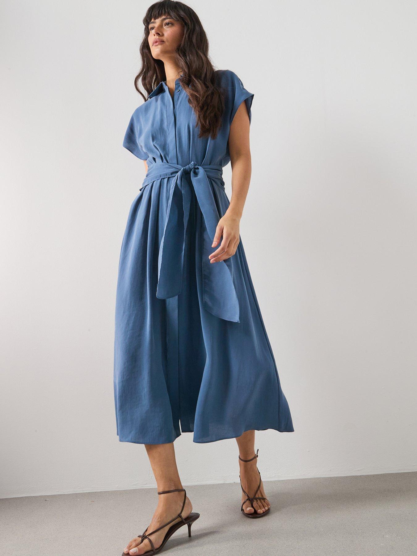 Mango Belt Shirt Dress - Blue