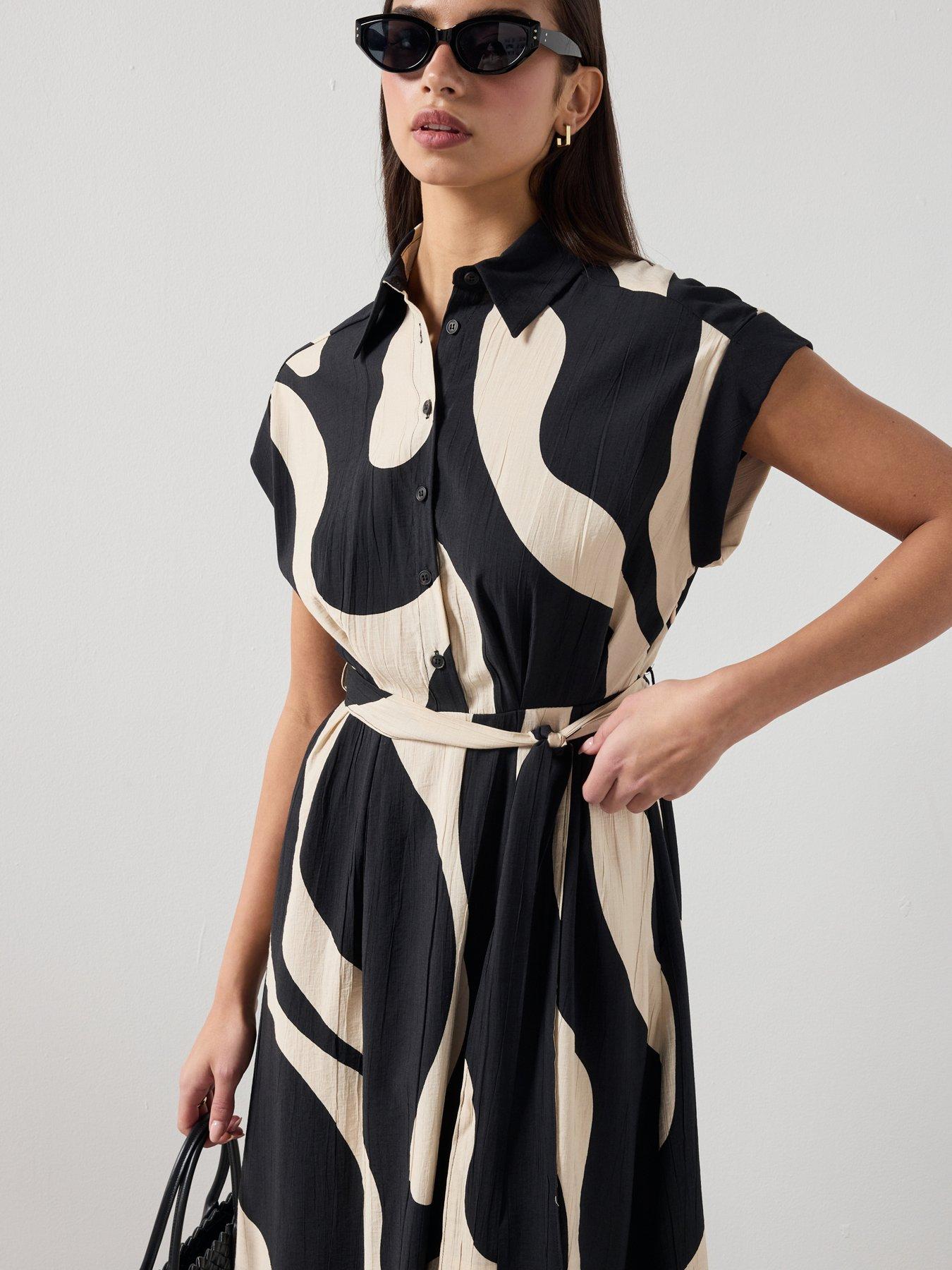  image of mango-printed-shirt-dress-black