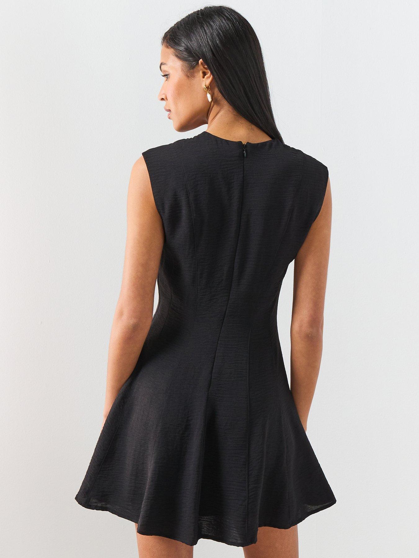 Image 2 of 6 of Mango Flounce Dress With V-Neck - Black