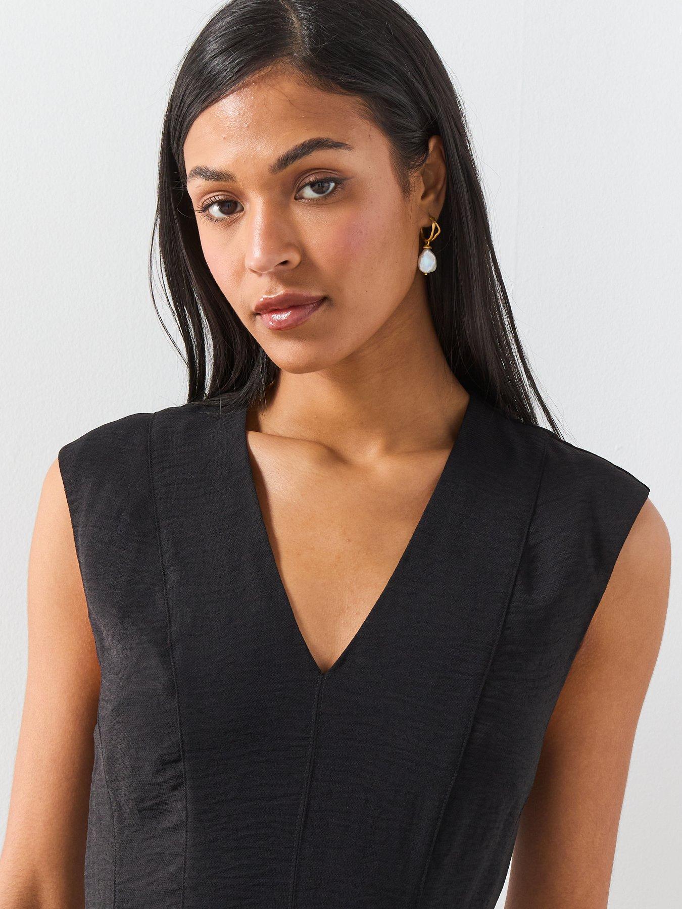 Image 5 of 6 of Mango Flounce Dress With V-Neck - Black