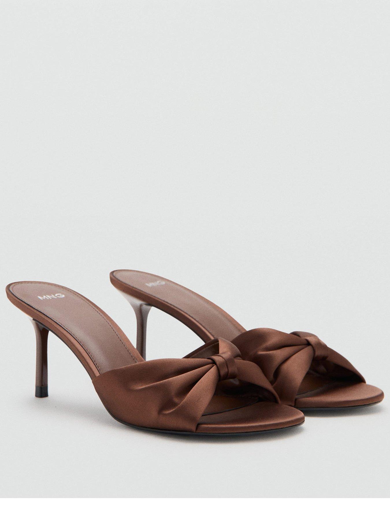  image of mango-satin-finish-sandals-with-bow-brown