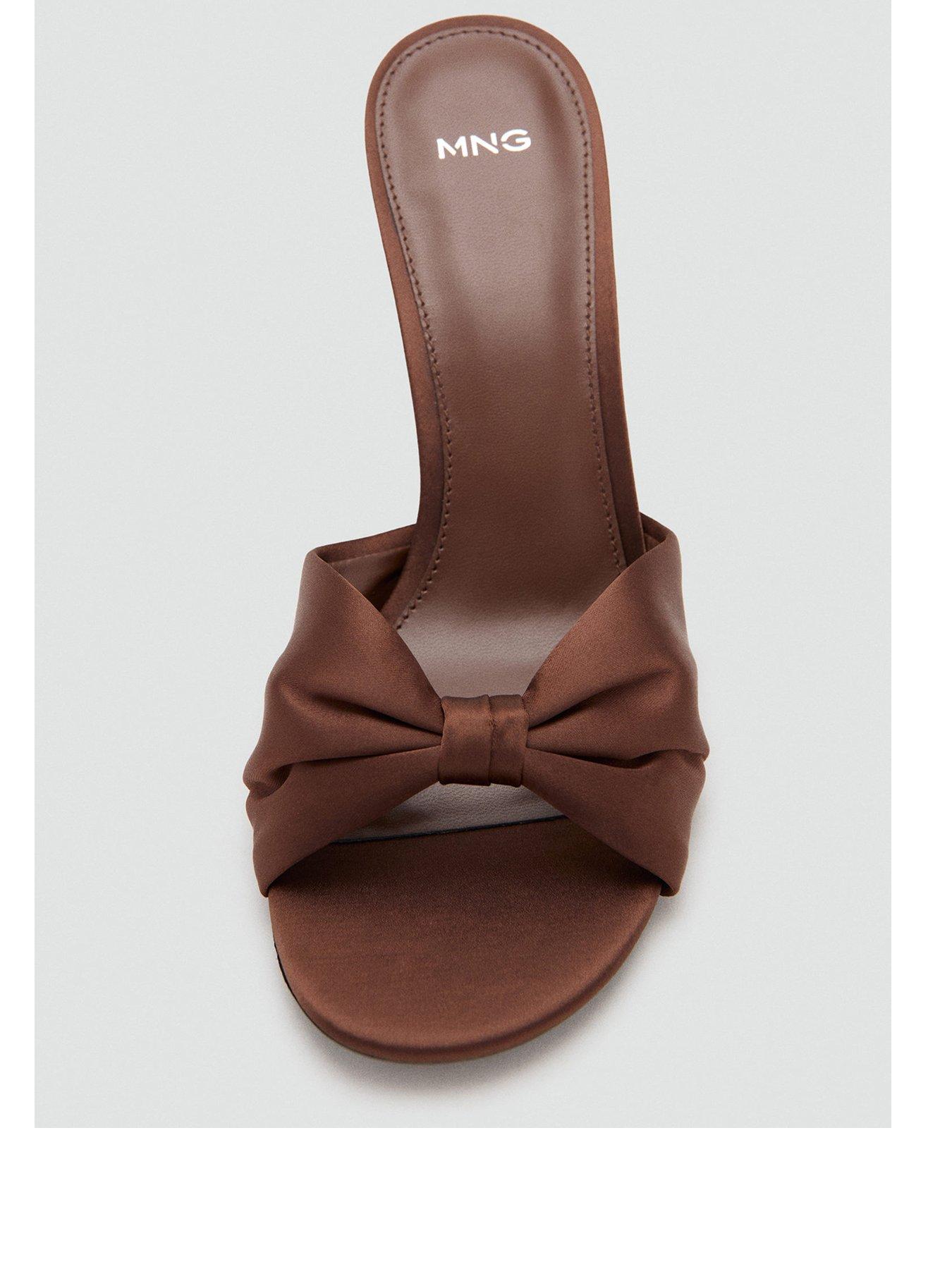  image of mango-satin-finish-sandals-with-bow-brown
