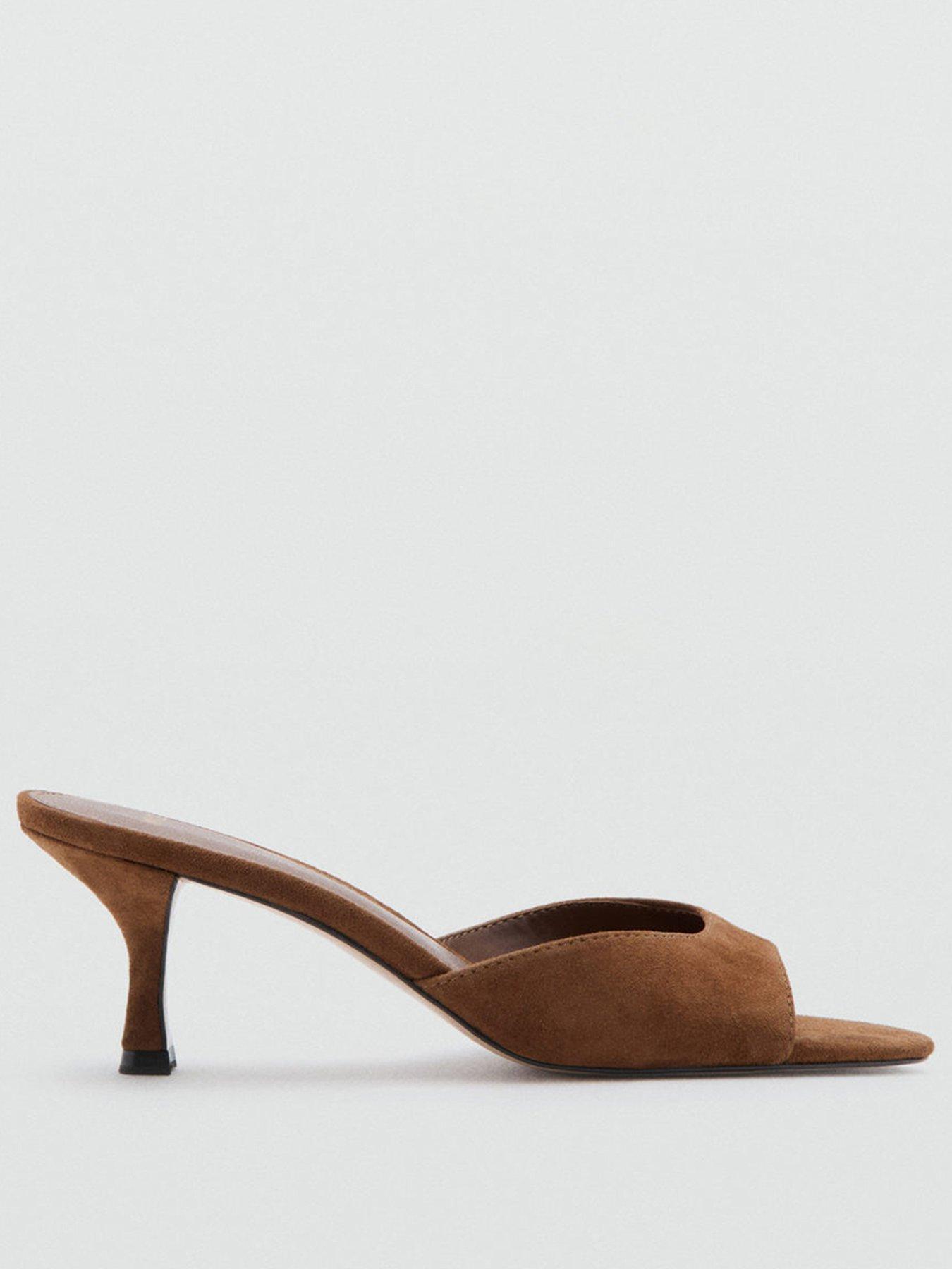  image of mango-suede-funnel-heel-sandal-brown