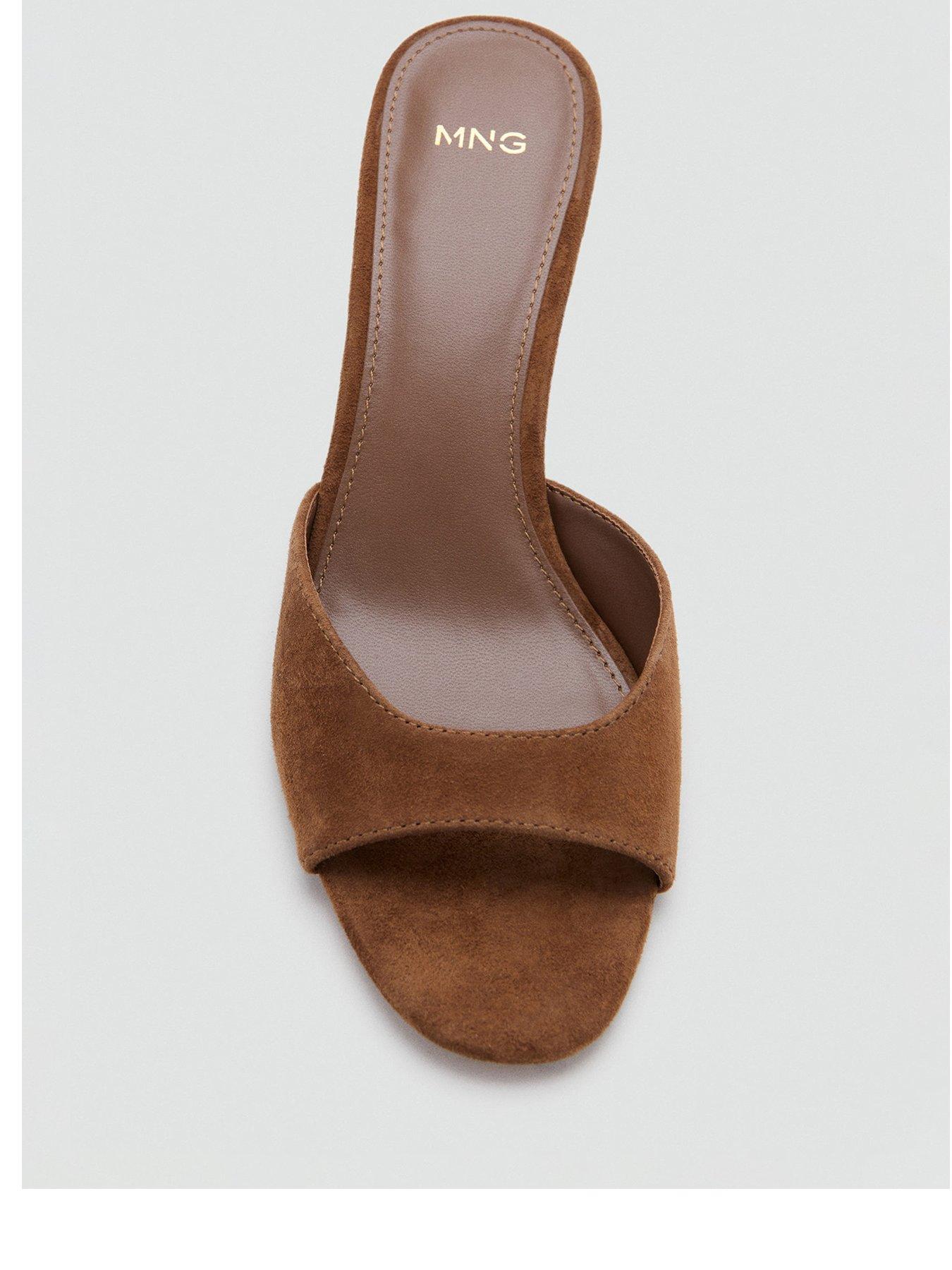  image of mango-suede-funnel-heel-sandal-brown