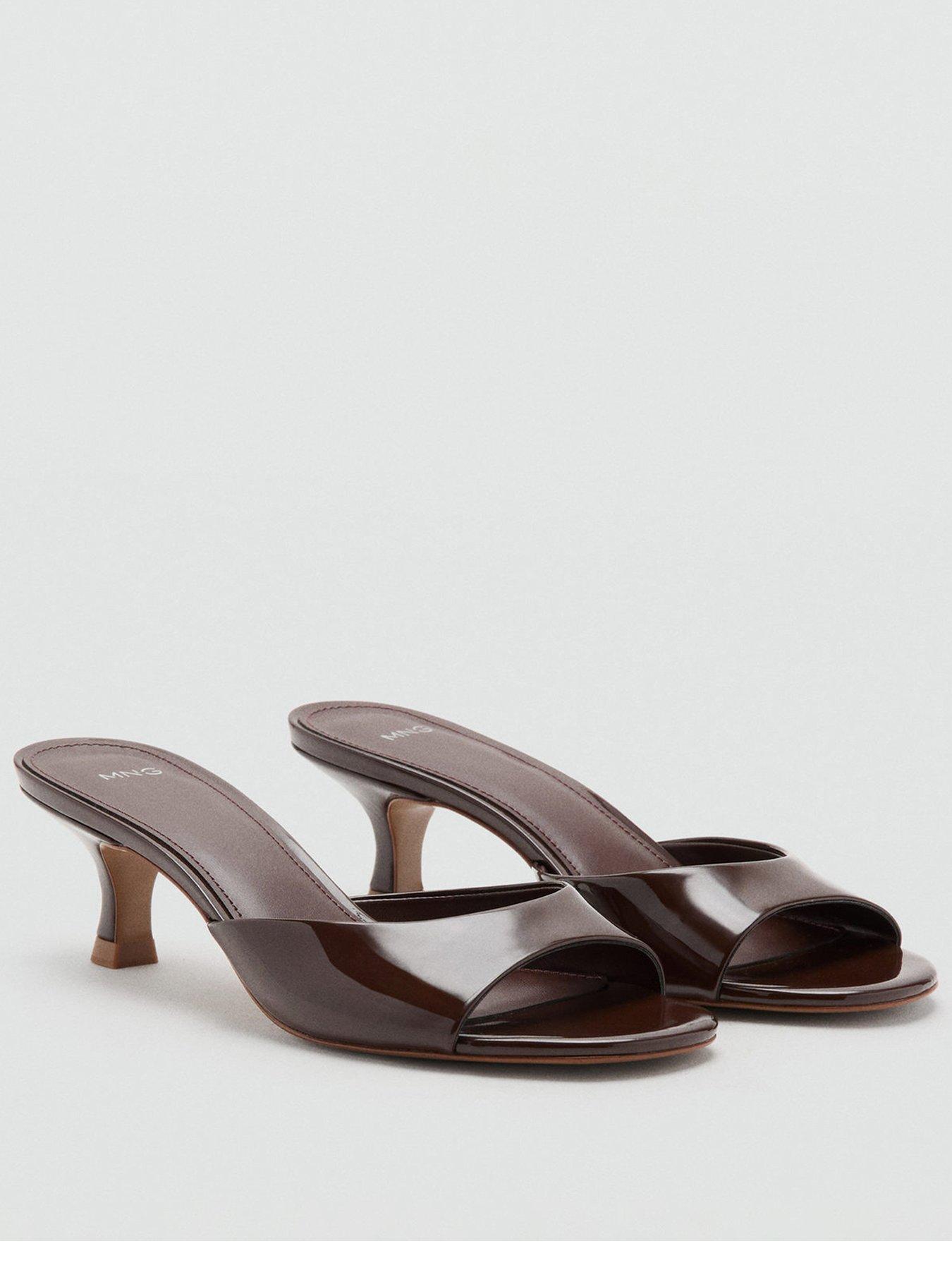  image of mango-pointed-kitten-heel-sandals-chocolate