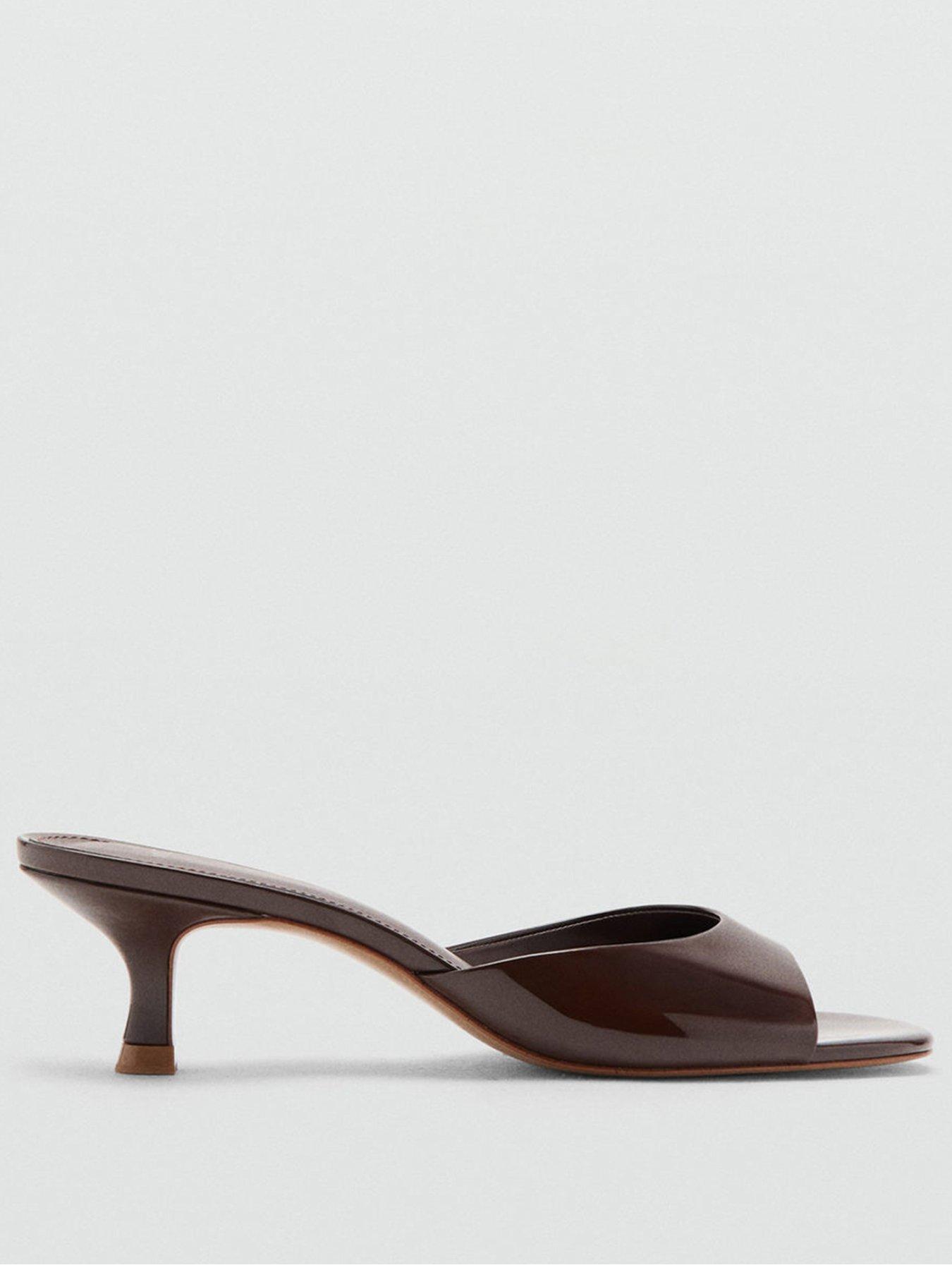  image of mango-pointed-kitten-heel-sandals-chocolate