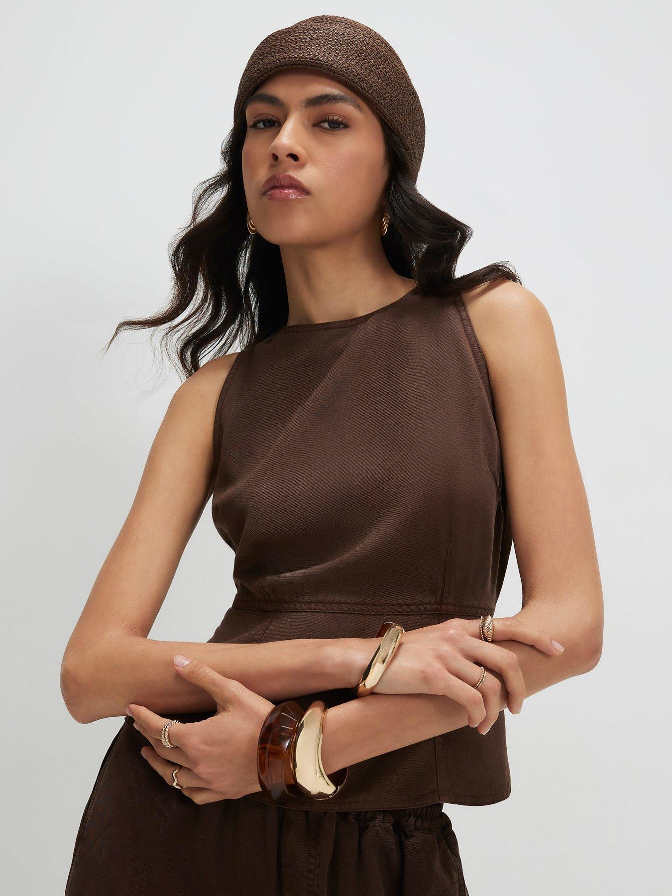 River Island Halter Neck Denim Top - Brown