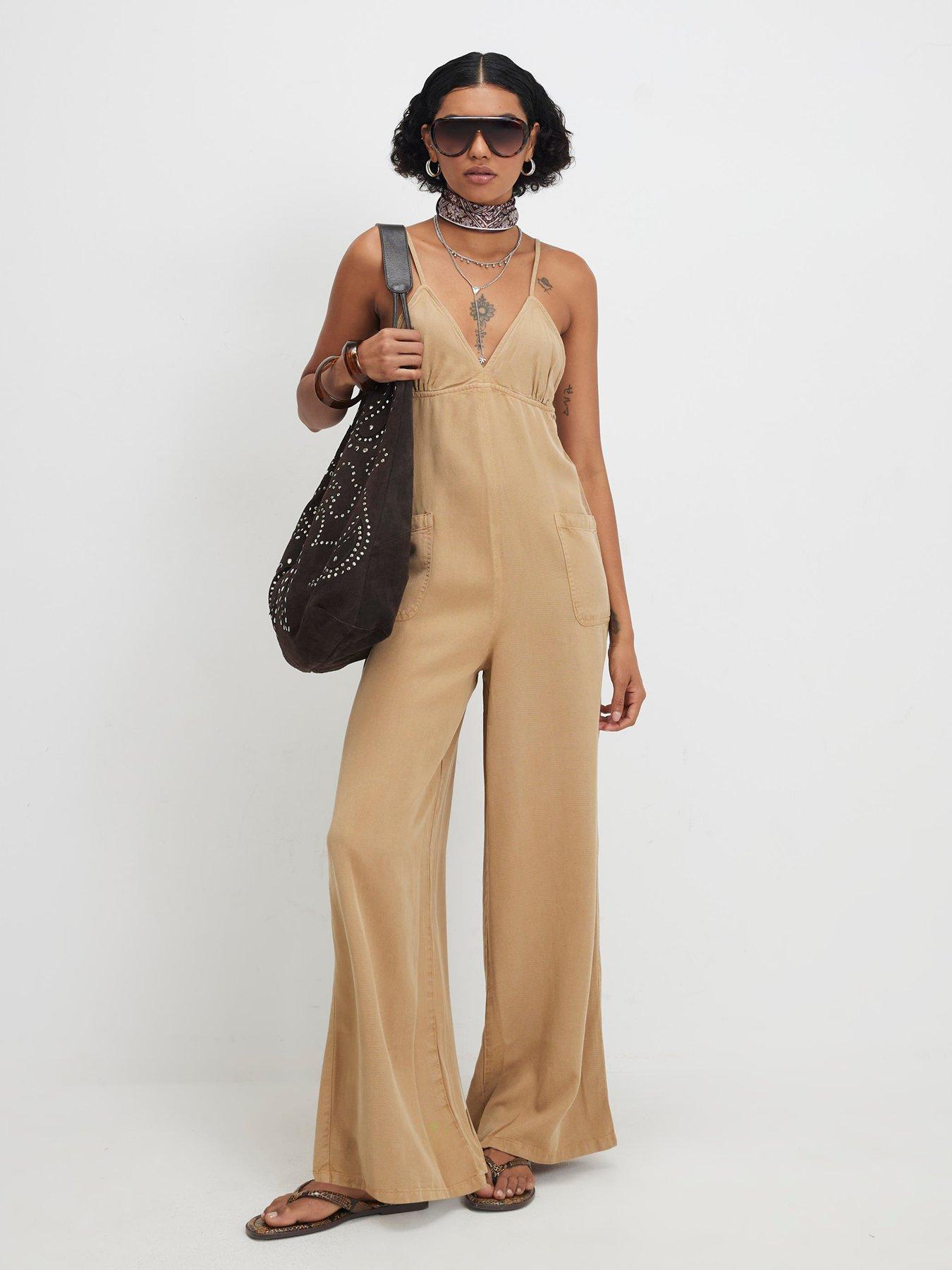 Image 1 of 6 of River Island Eddy Easy Chuck On Jumpsuit - Beige