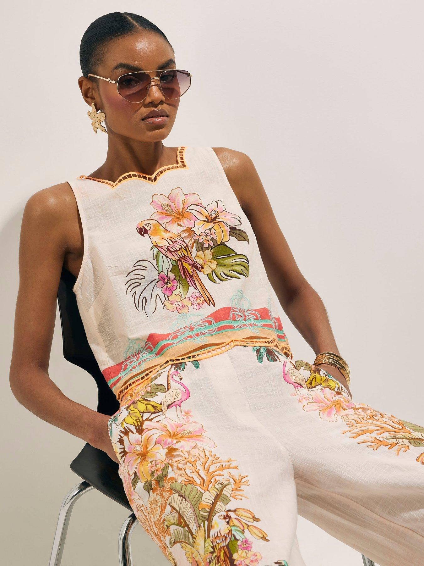 River Island Del Mar Cutwork Print Shell Co-ord Top - Cream