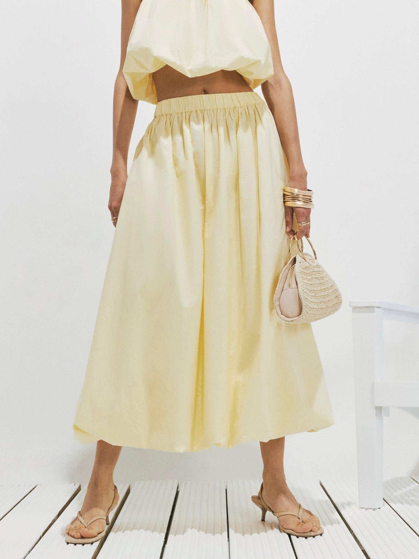 River Island Poplin Bubble Hem Skirt - Yellow