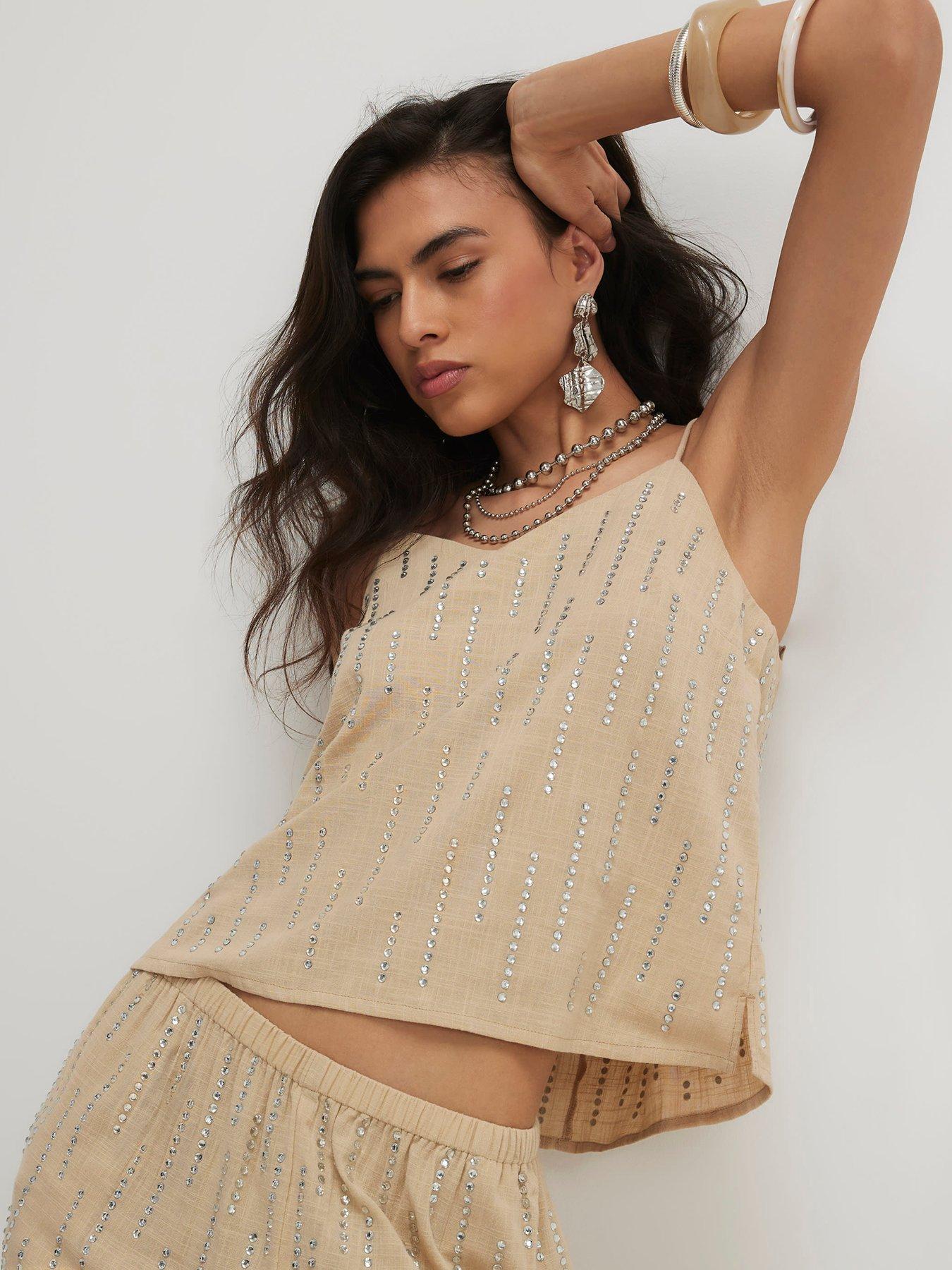 River Island Hotfix Co-Ord Cami - Cream