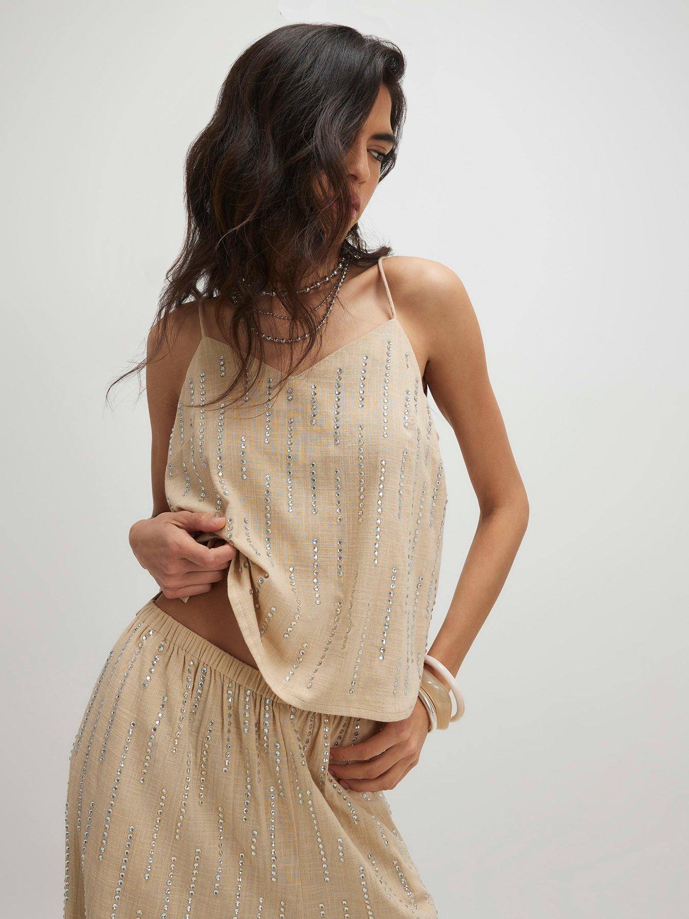 Image 4 of 6 of River Island Hotfix Co-Ord Cami - Cream