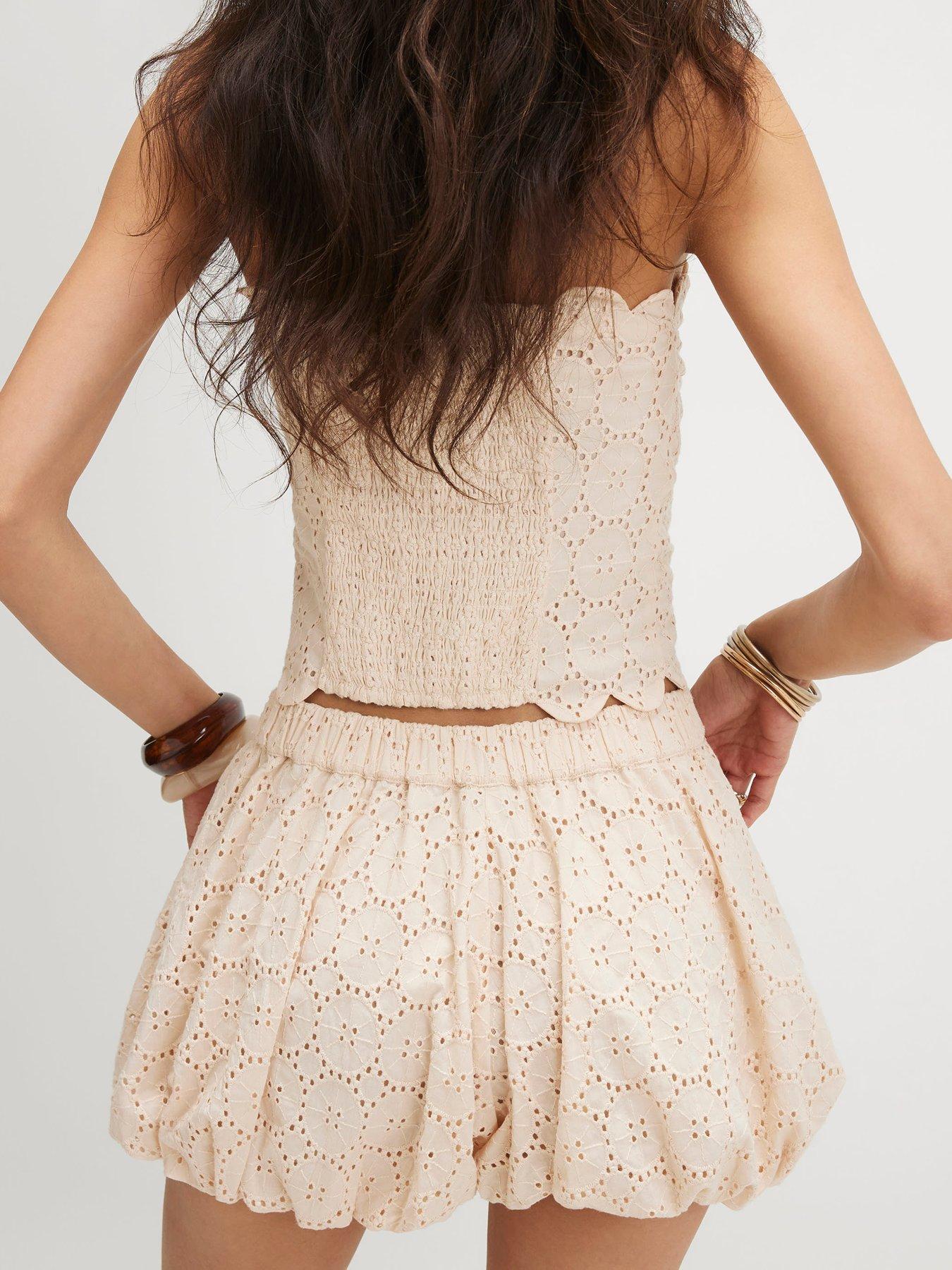 Image 2 of 6 of River Island Broderie Puffball Short - Beige