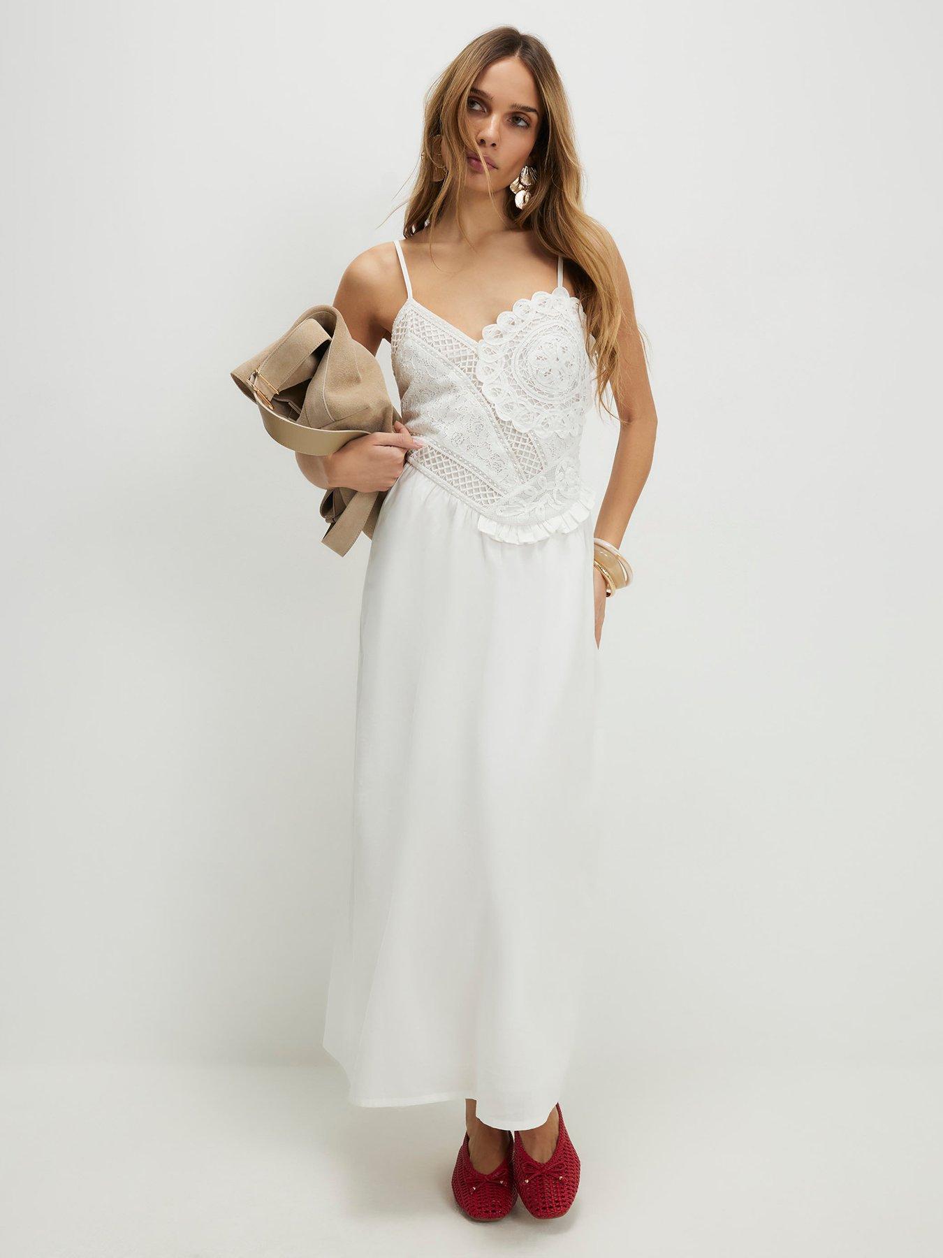 River Island Patchwork Lace Midi Dress - Cream