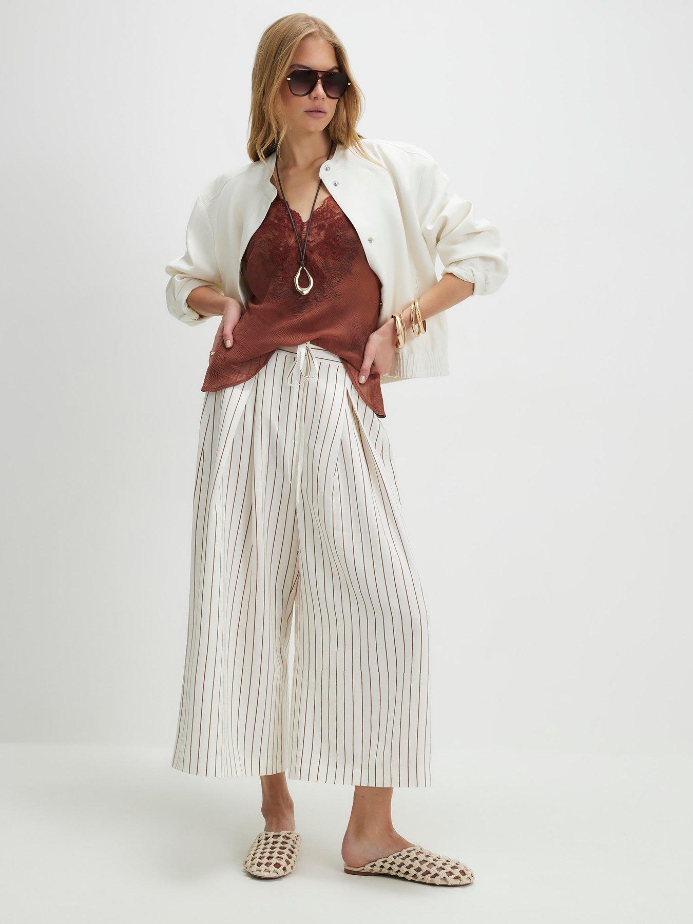 River Island Stripe Tie Detail Culotte - Cream
