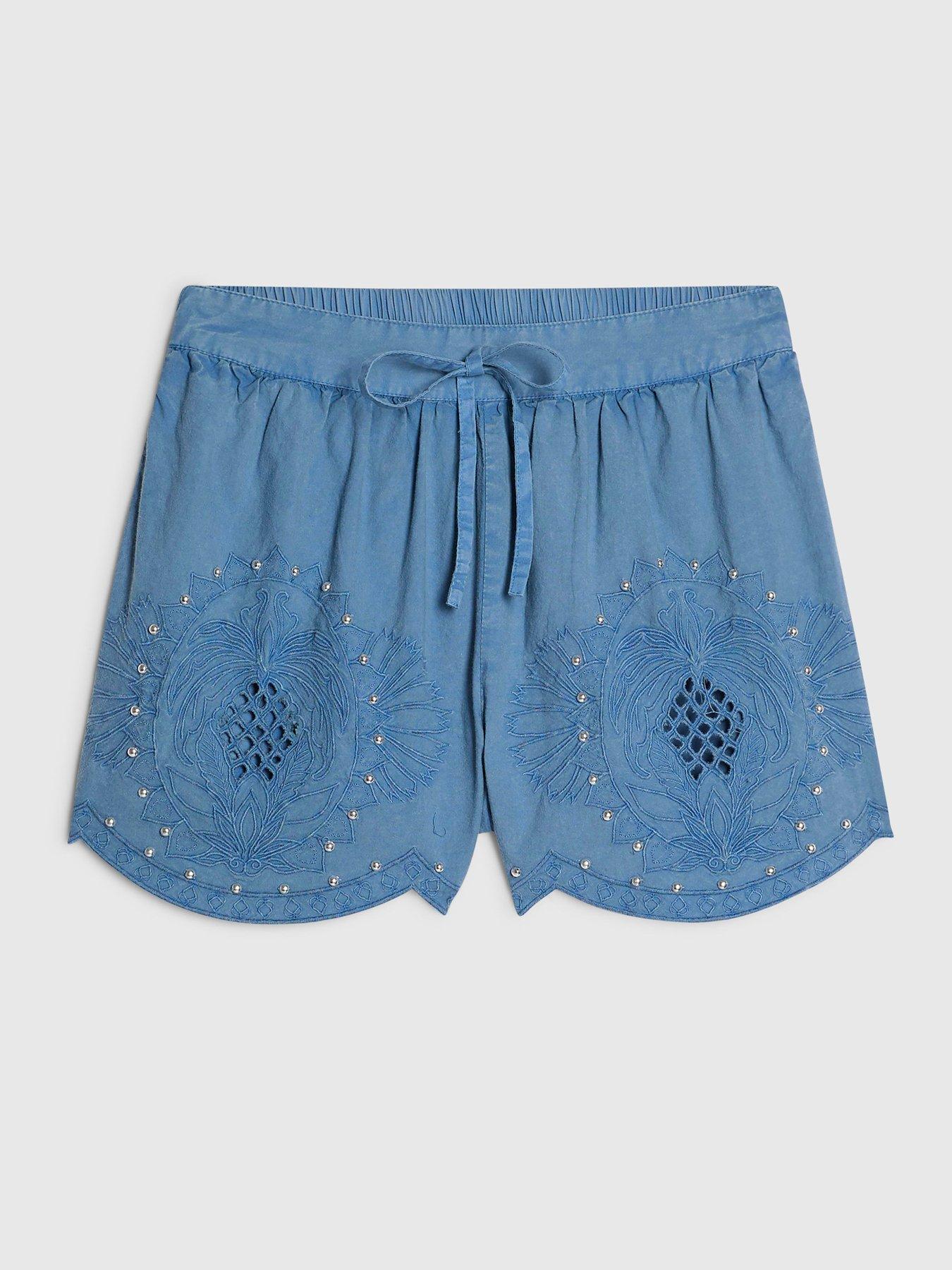 Image 5 of 6 of River Island Chambray Cutwork Embellished Shorts Co-Ord - Blue