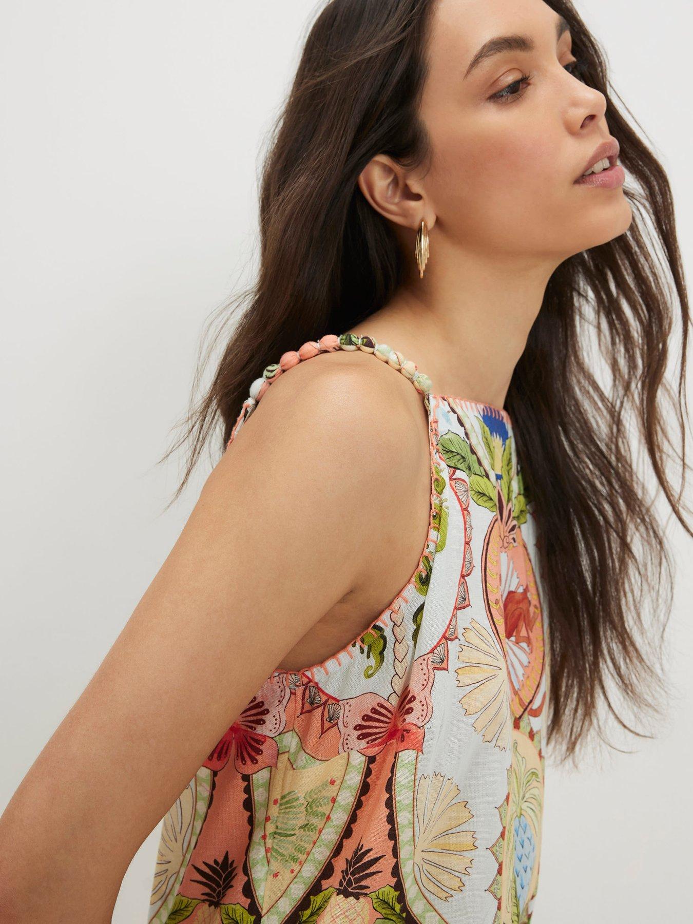 Image 4 of 5 of River Island Palm Print Shift Dress - Blue