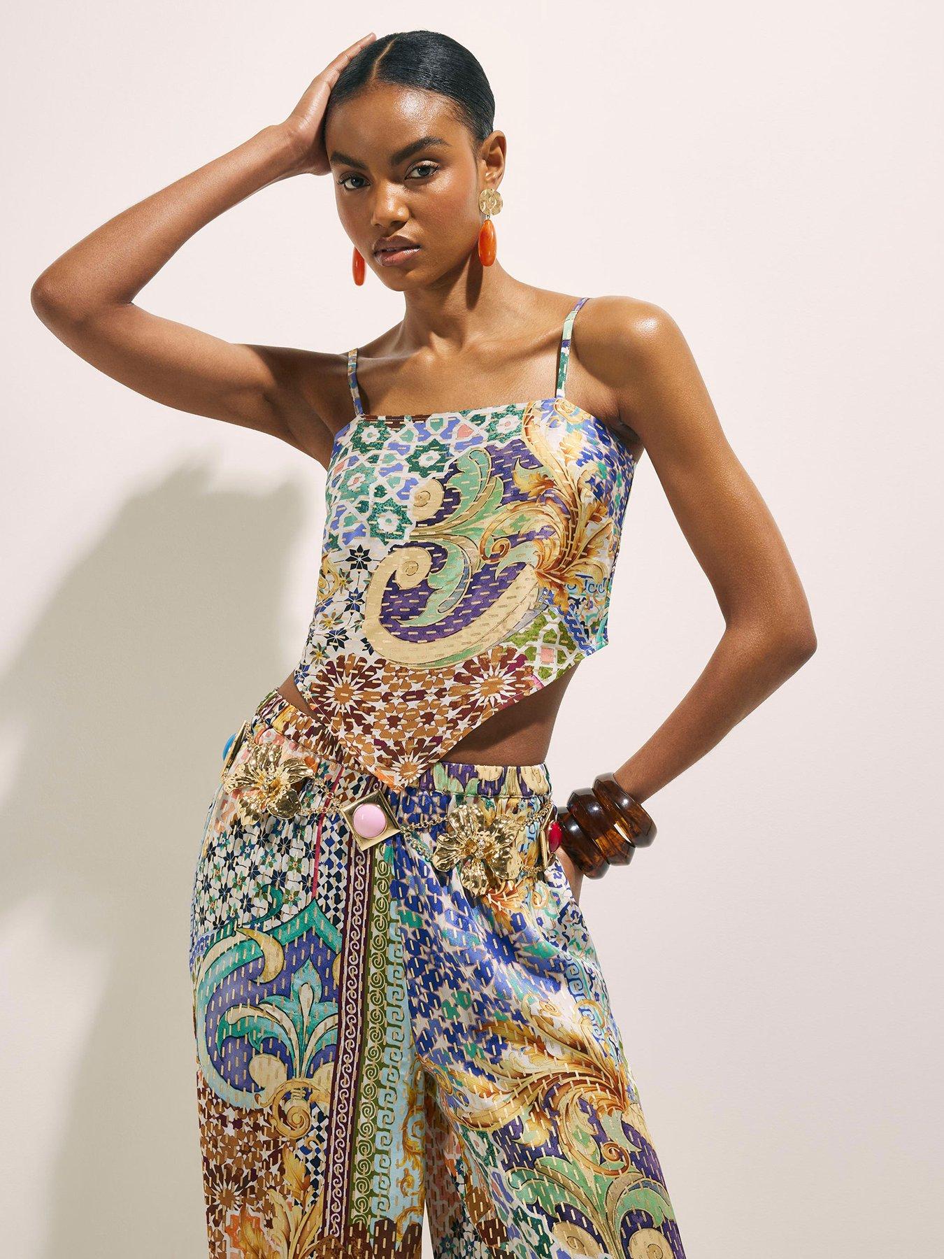 River Island Del Mar Assym Hanky Printco-ord Top - Blue