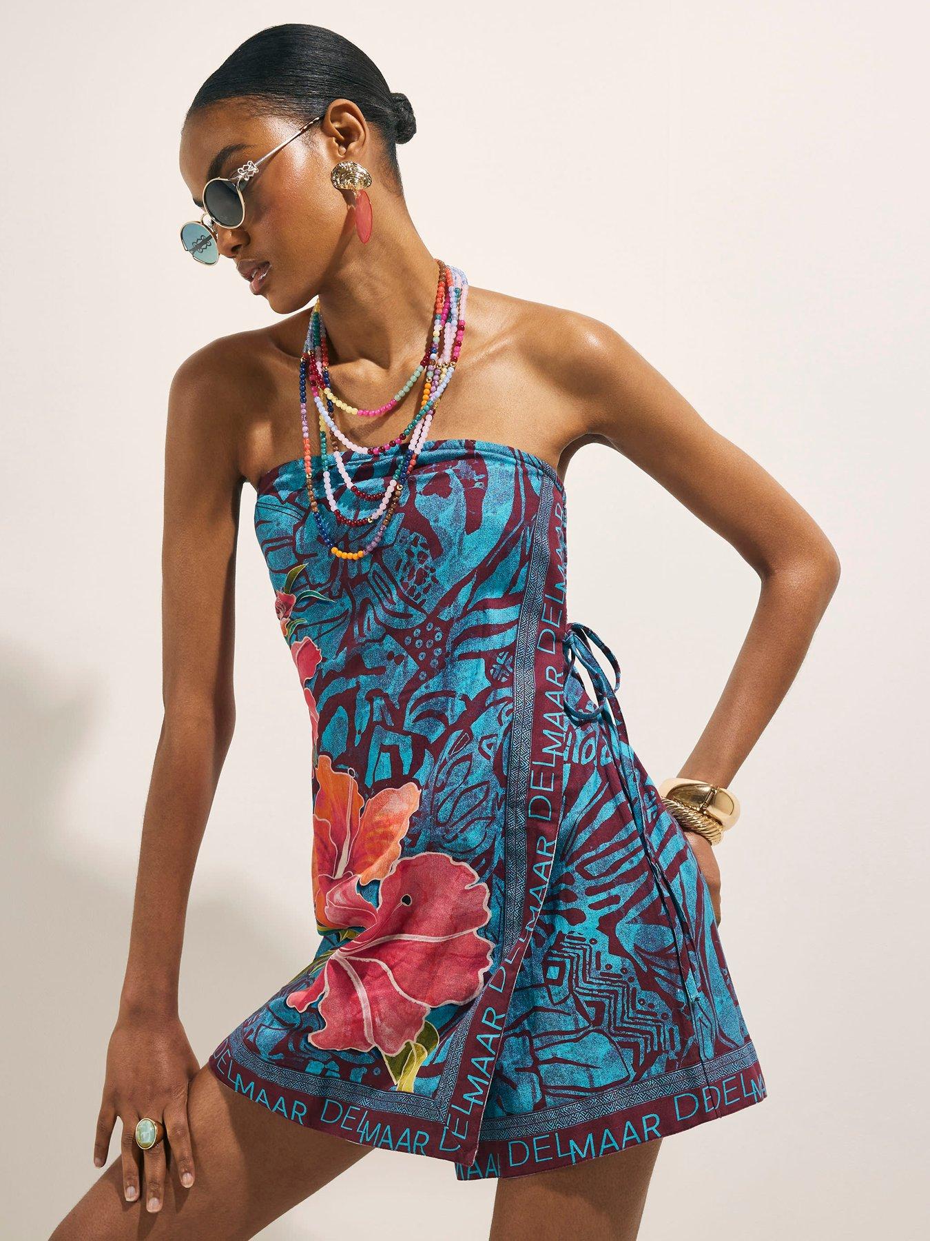 River Island Del Mar Wrap Mini Playsuit - Blue
