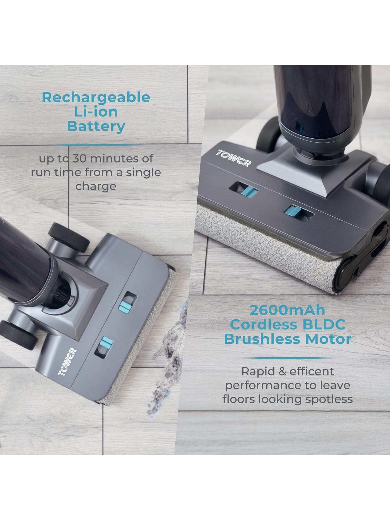 Image 4 of 7 of Tower Aquajet Pro Cordless Wet & Dry Hardfloor Cleaner, Dual Water Tanks, Titanium