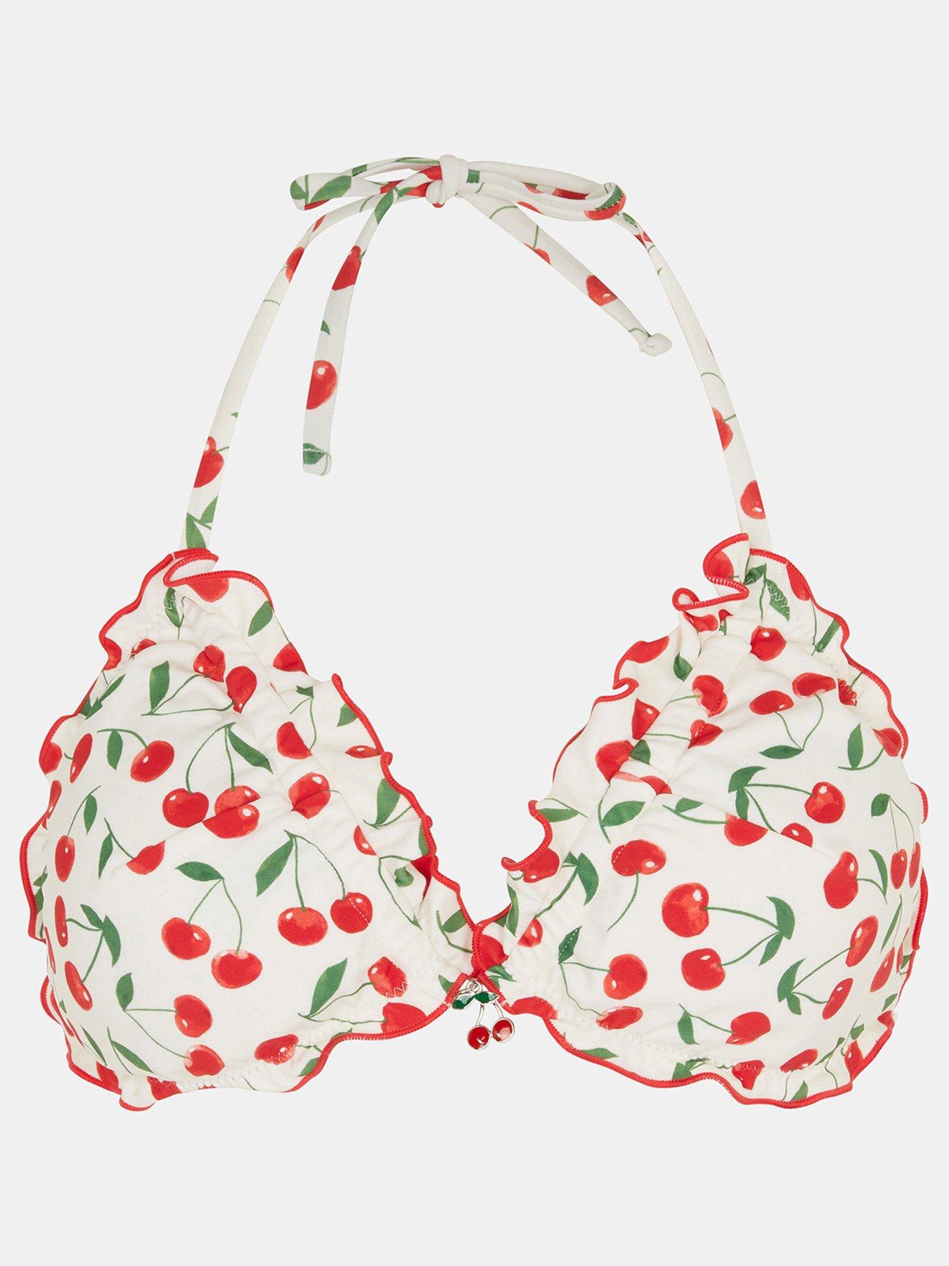  image of accessorize-cherry-print-ruffle-bikini-top