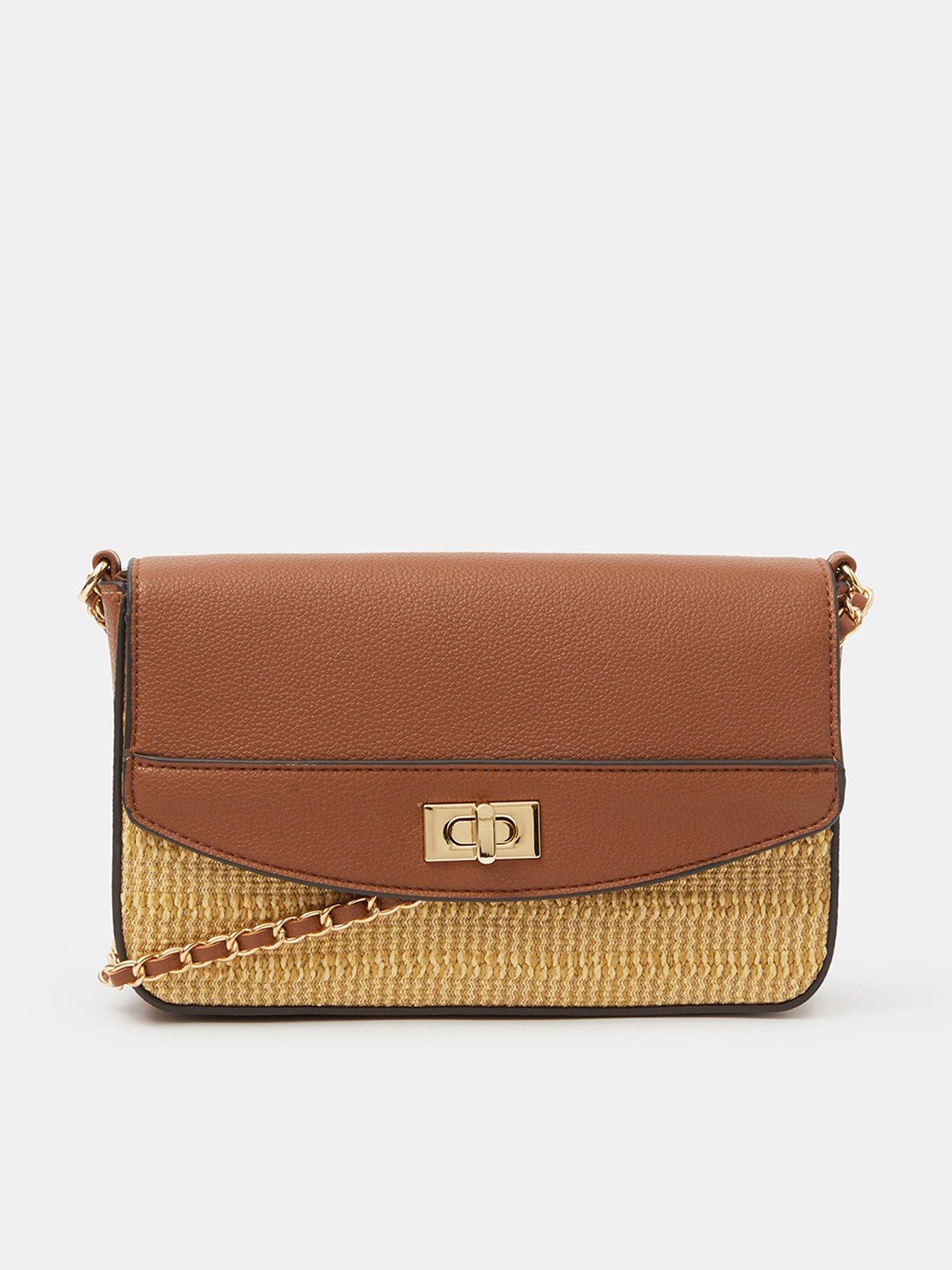 front image of accessorize-twistlock-raffia-crossbody-bag