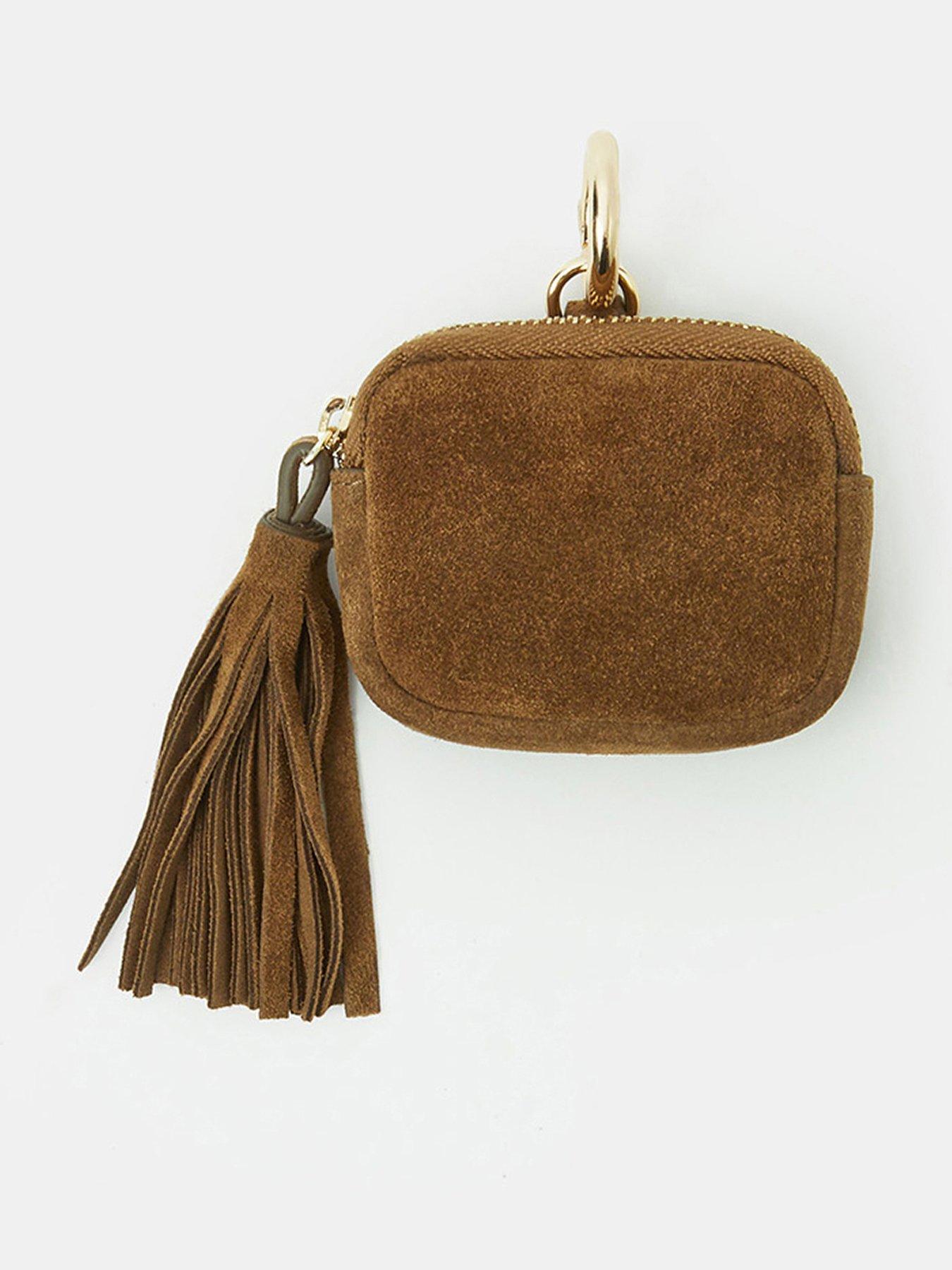 front image of accessorize-tassel-suede-airpod-case-keyring