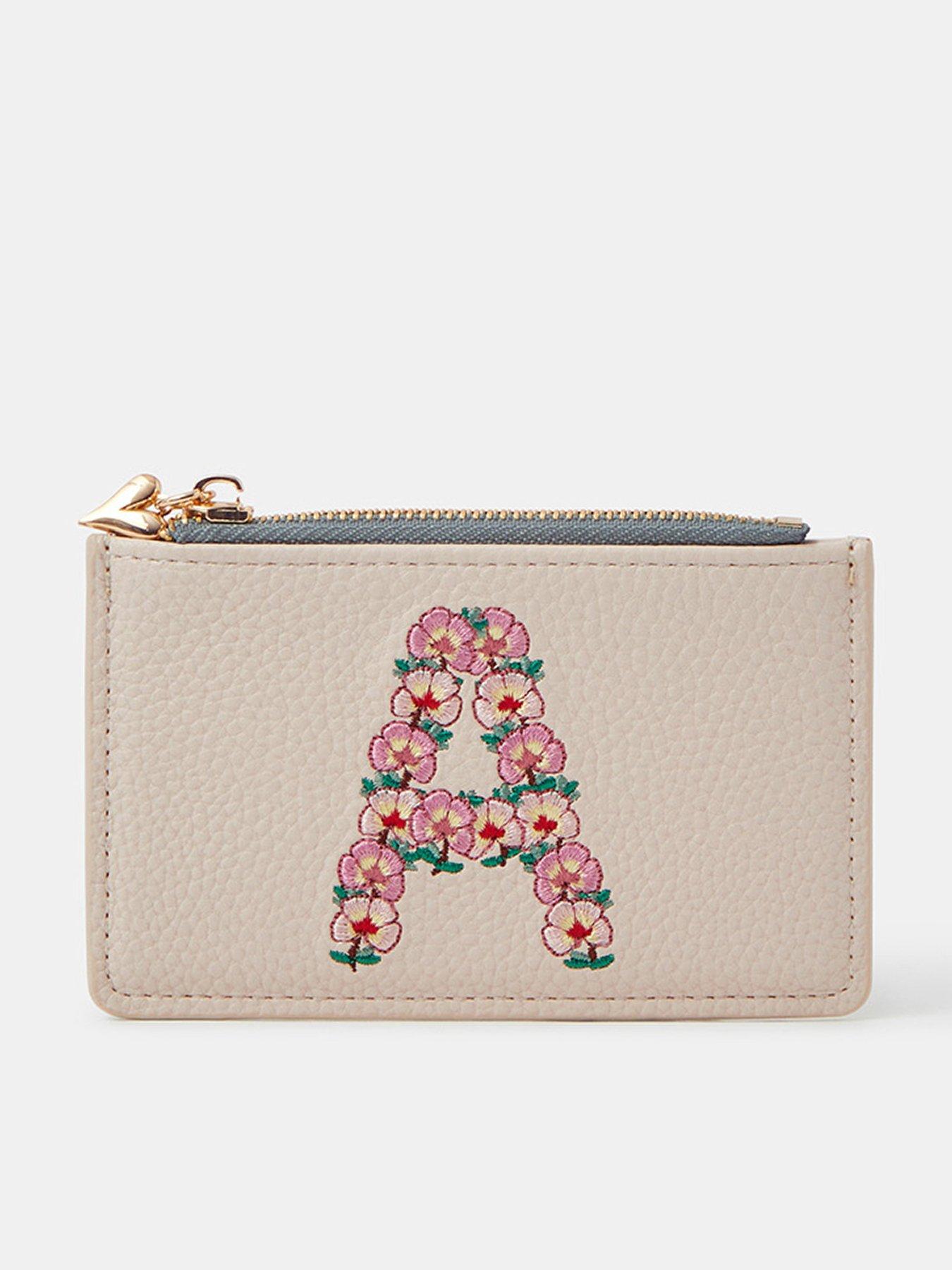 Accessorize Floral Embroidered Initial Card Holder