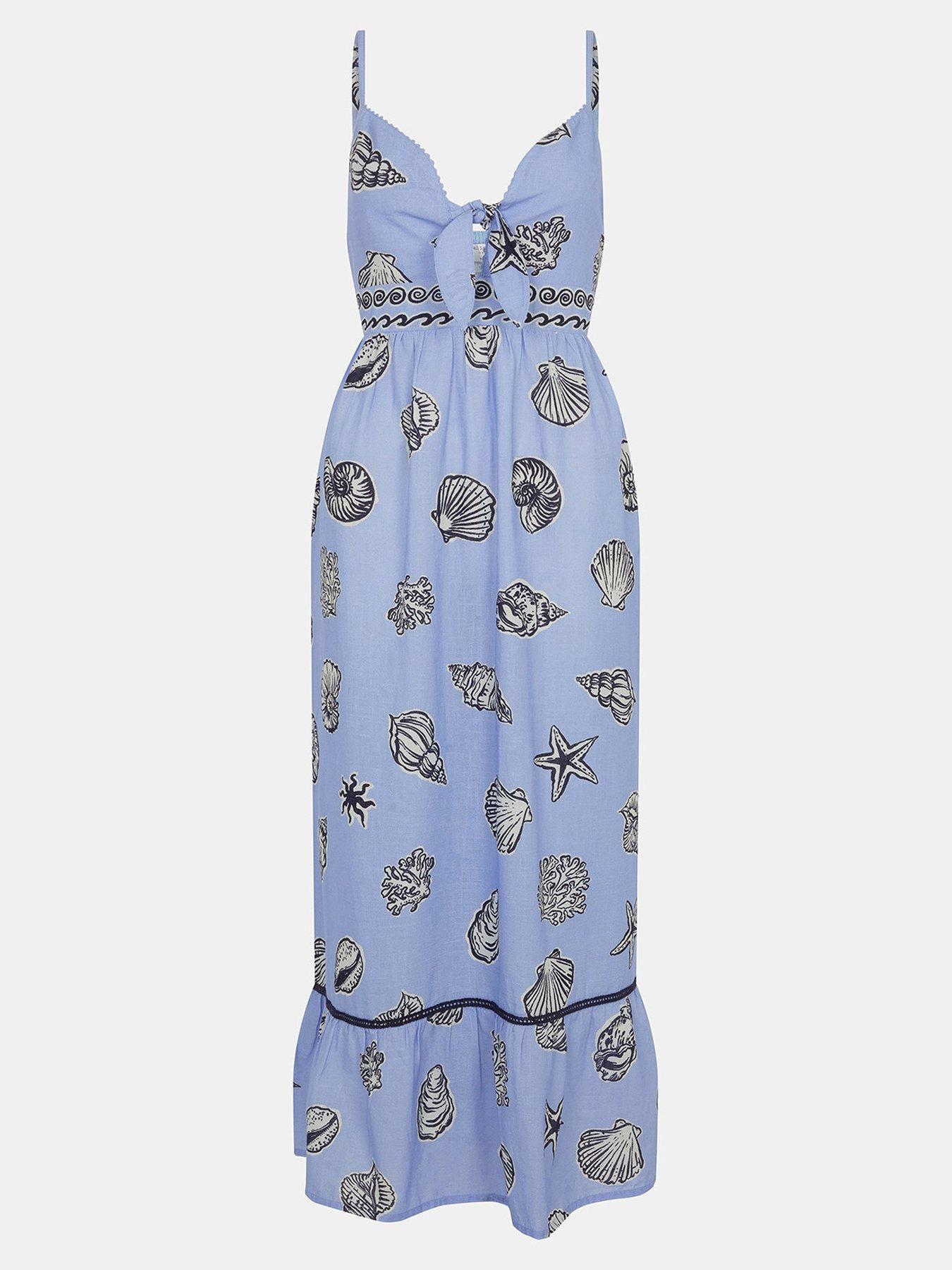  image of accessorize-shell-print-midi-dress
