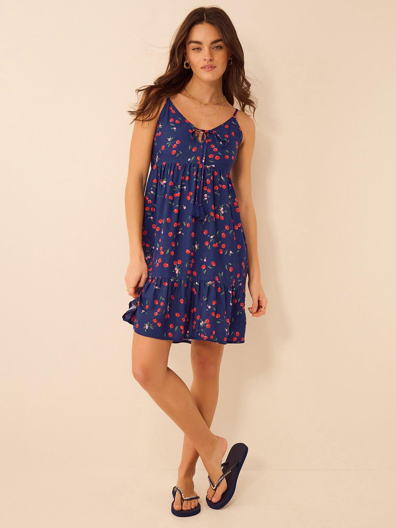 front image of accessorize-cherry-print-tassel-tie-mini-dress