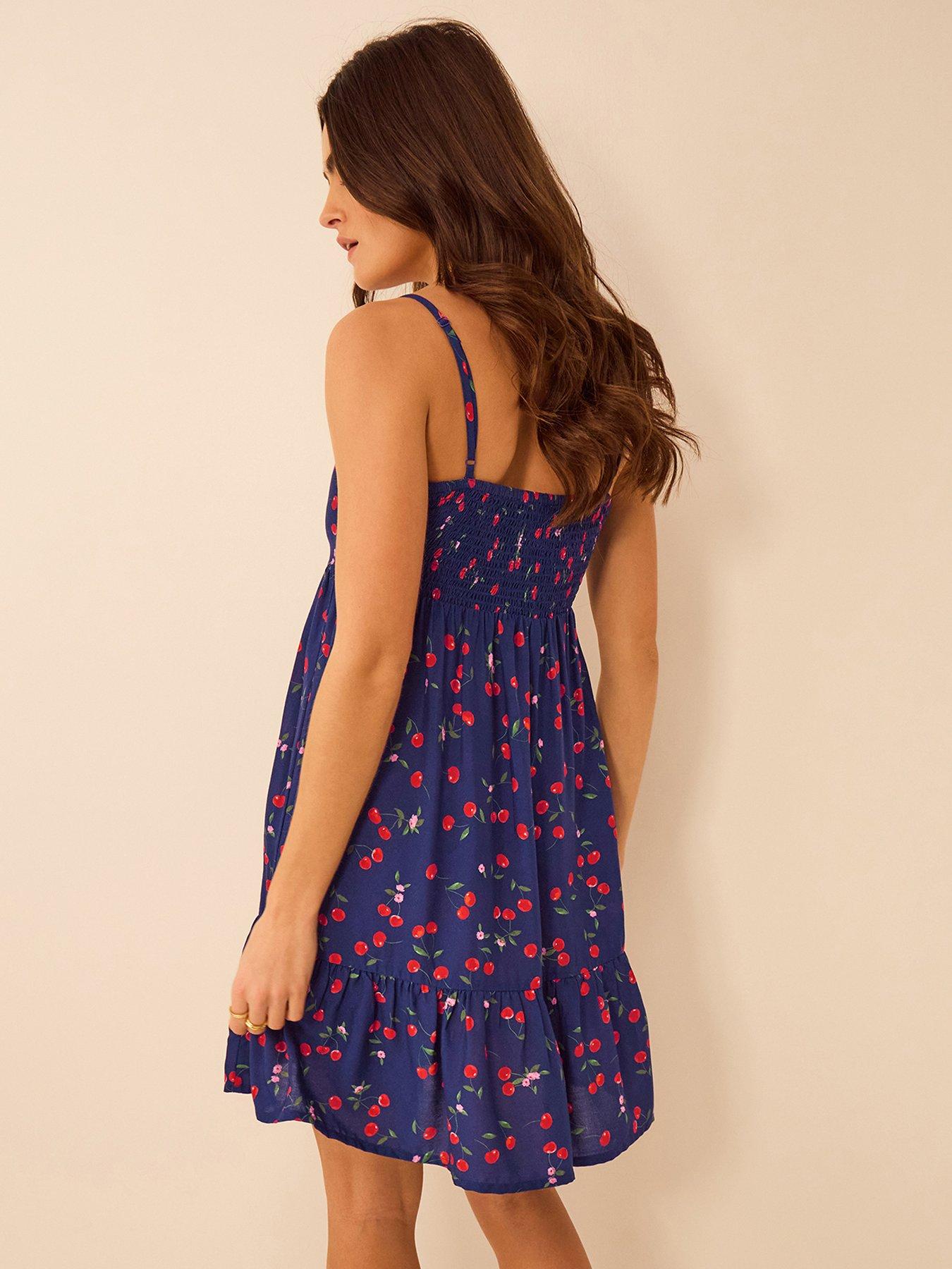  image of accessorize-cherry-print-tassel-tie-mini-dress