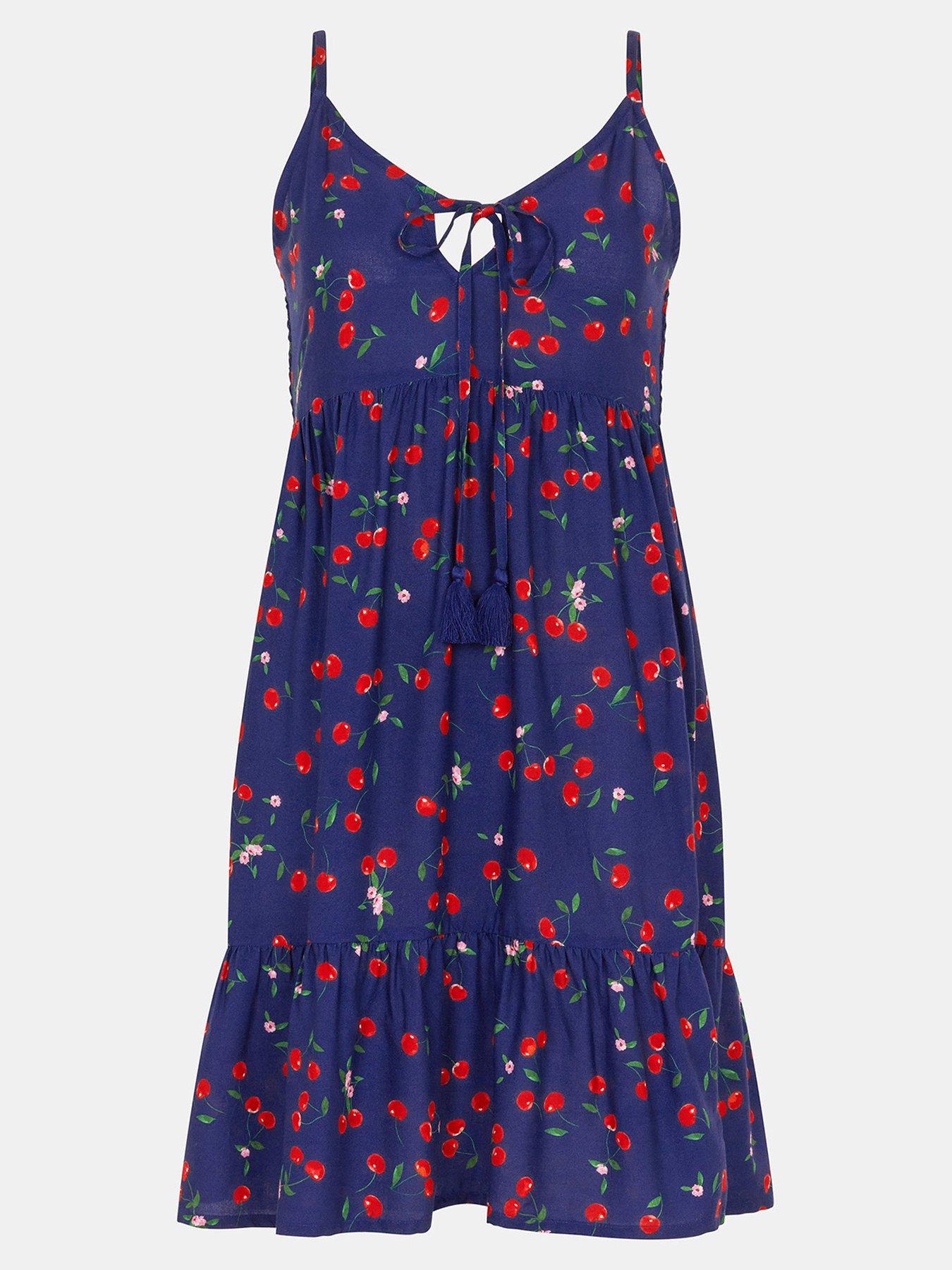  image of accessorize-cherry-print-tassel-tie-mini-dress